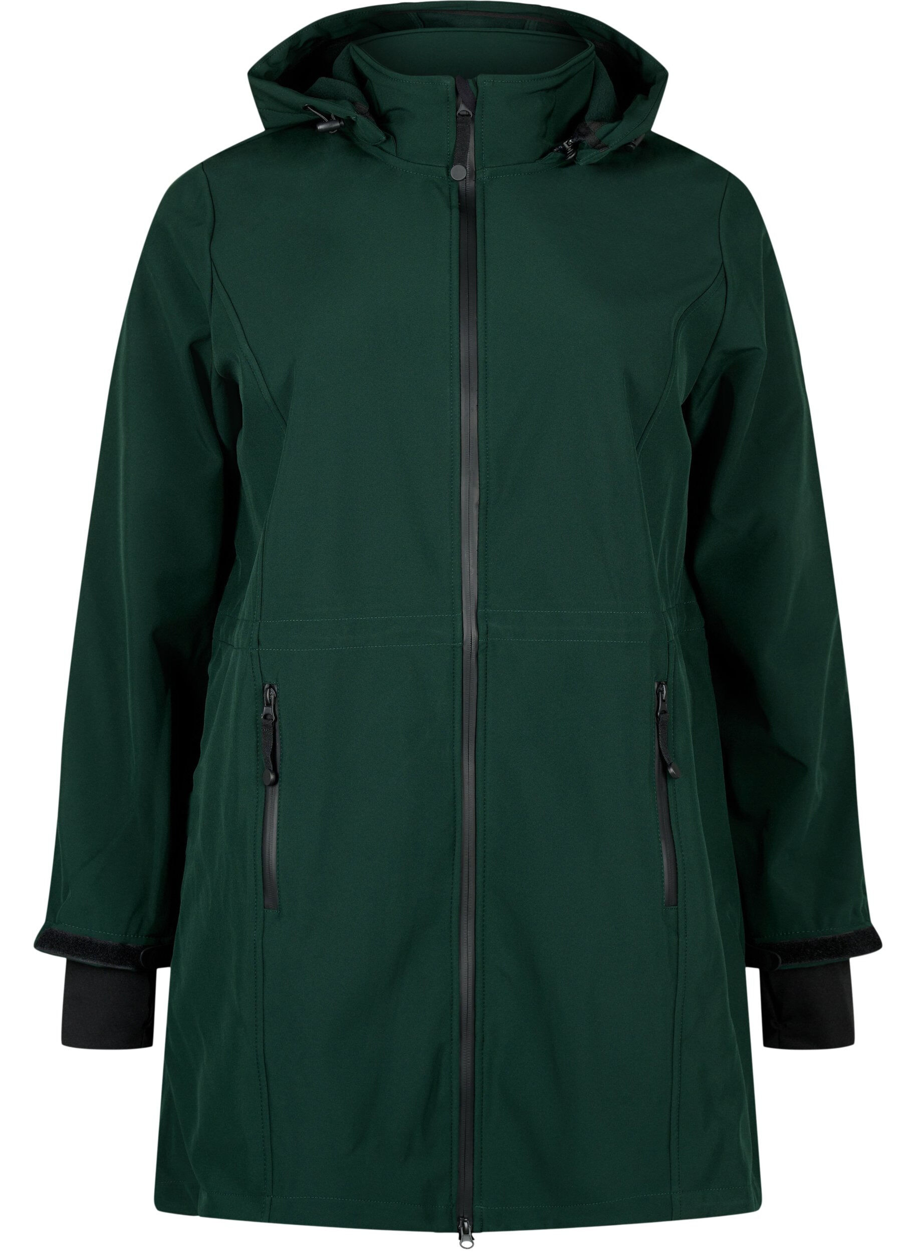 Zizzi Softshell jas met afneembare capuchon, Groen, Packshot image number 0