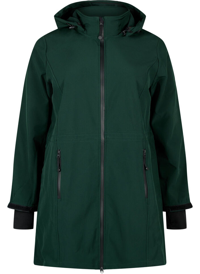Softshell jack met afneembare capuchon, Groen, Packshot image number 0