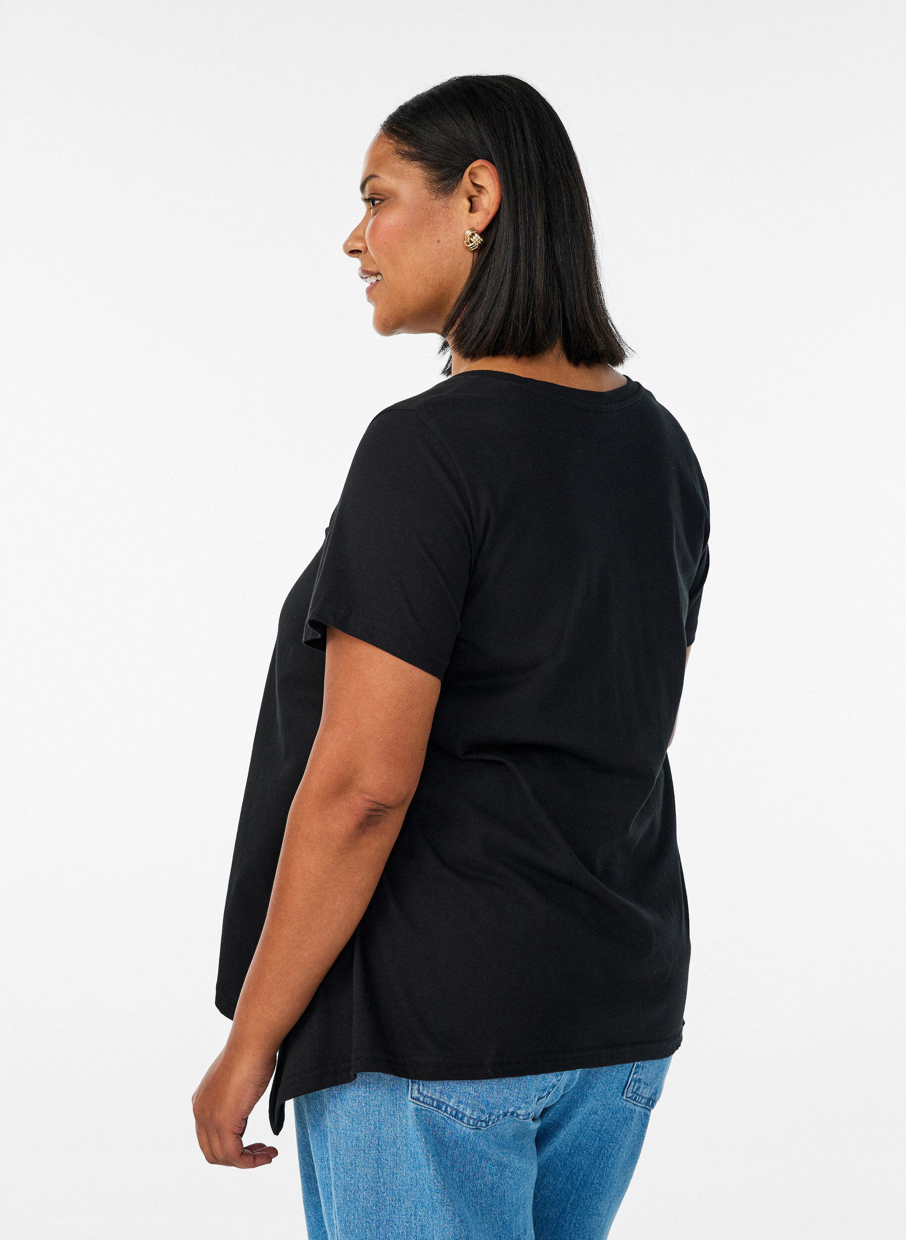 ZizziT-shirt met ronde hals en A-lijn vorm, Zwart, Model image number 2