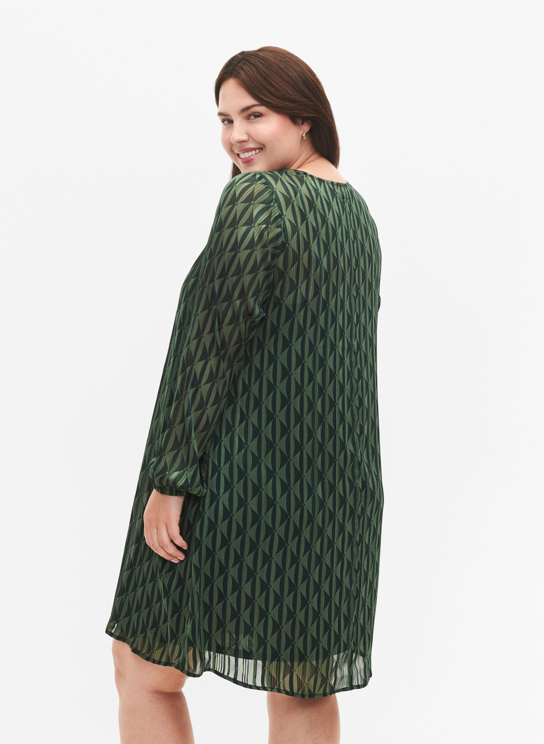 Zizzi Jurk met lange mouwen, V-hals en print, Scarab AOP, Model image number 1