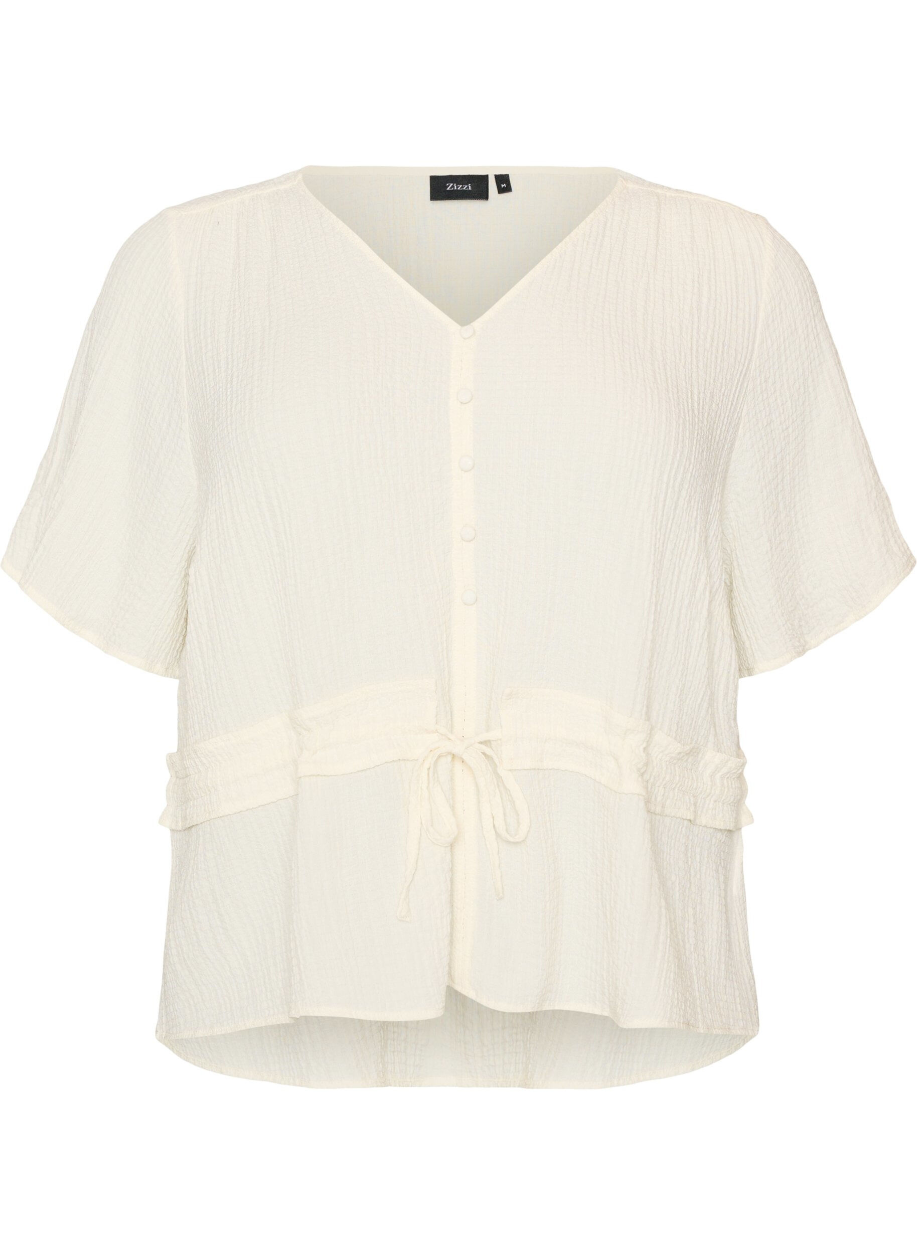 ZizziBlouse met textuur en een strik in de taille, Vanille, Packshot image number 0