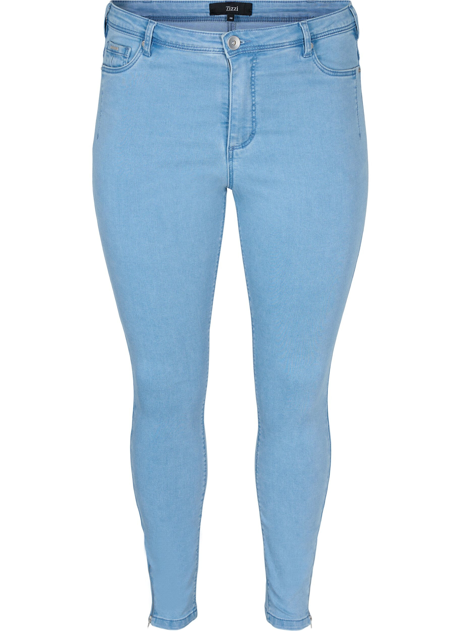 Zizzi Gecropte Amy jeans met ritssluiting details, Blauw, Packshot image number 0