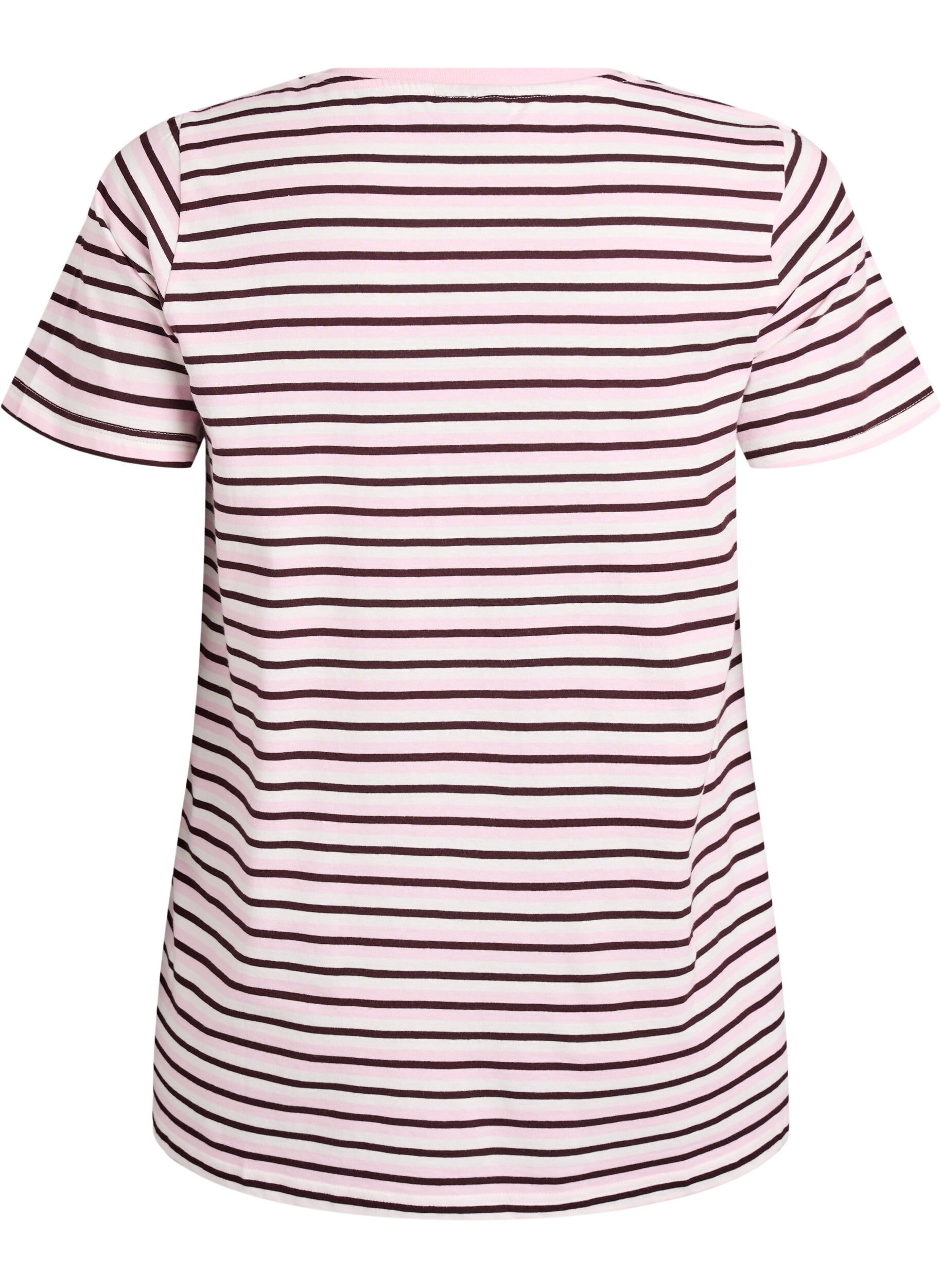 Zizzi Katoenen T-shirt met strepen, Roze, Packshot image number 1