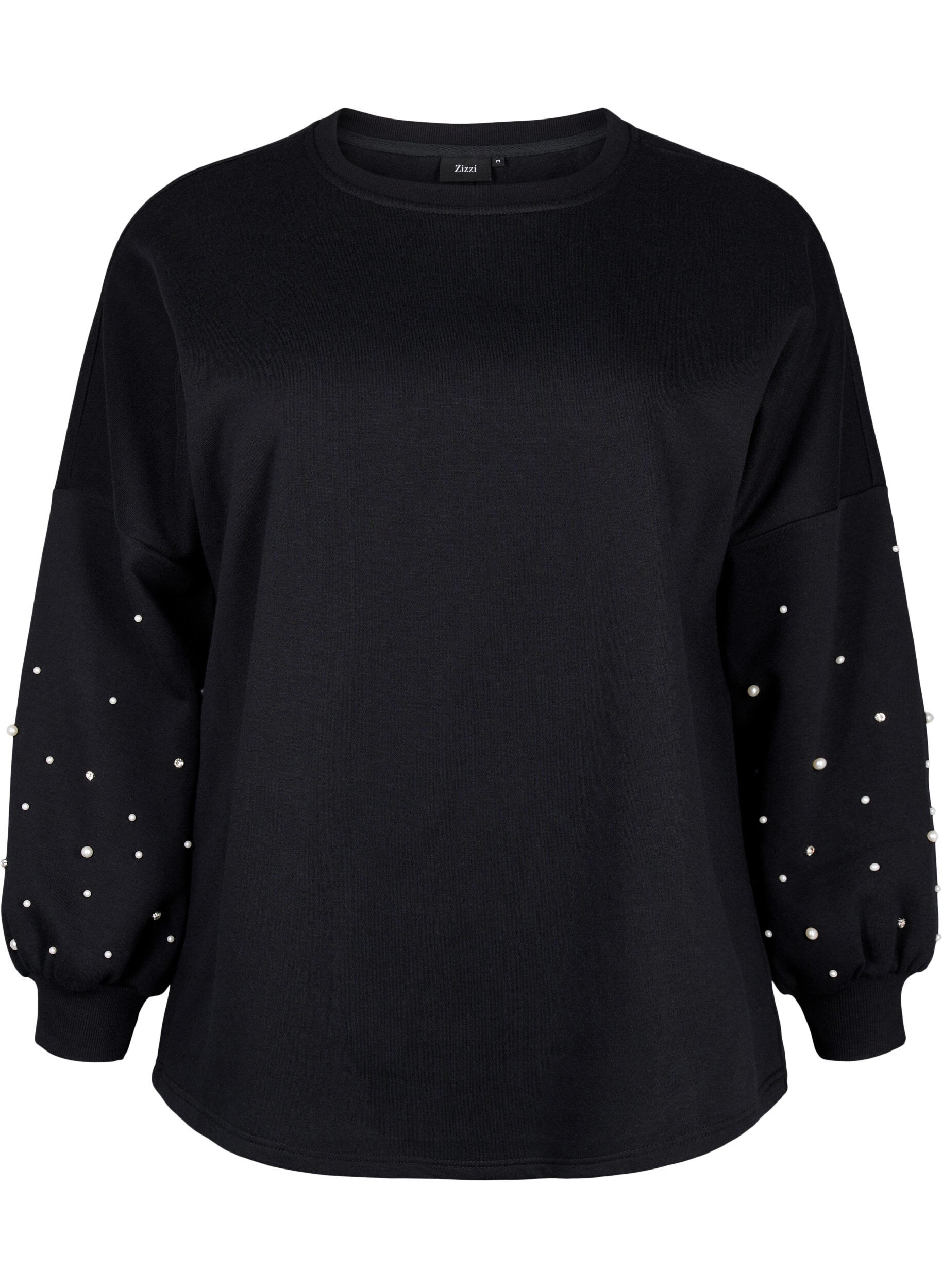 Zizzi Sweatshirt met kralen, Black, Packshot image number 0