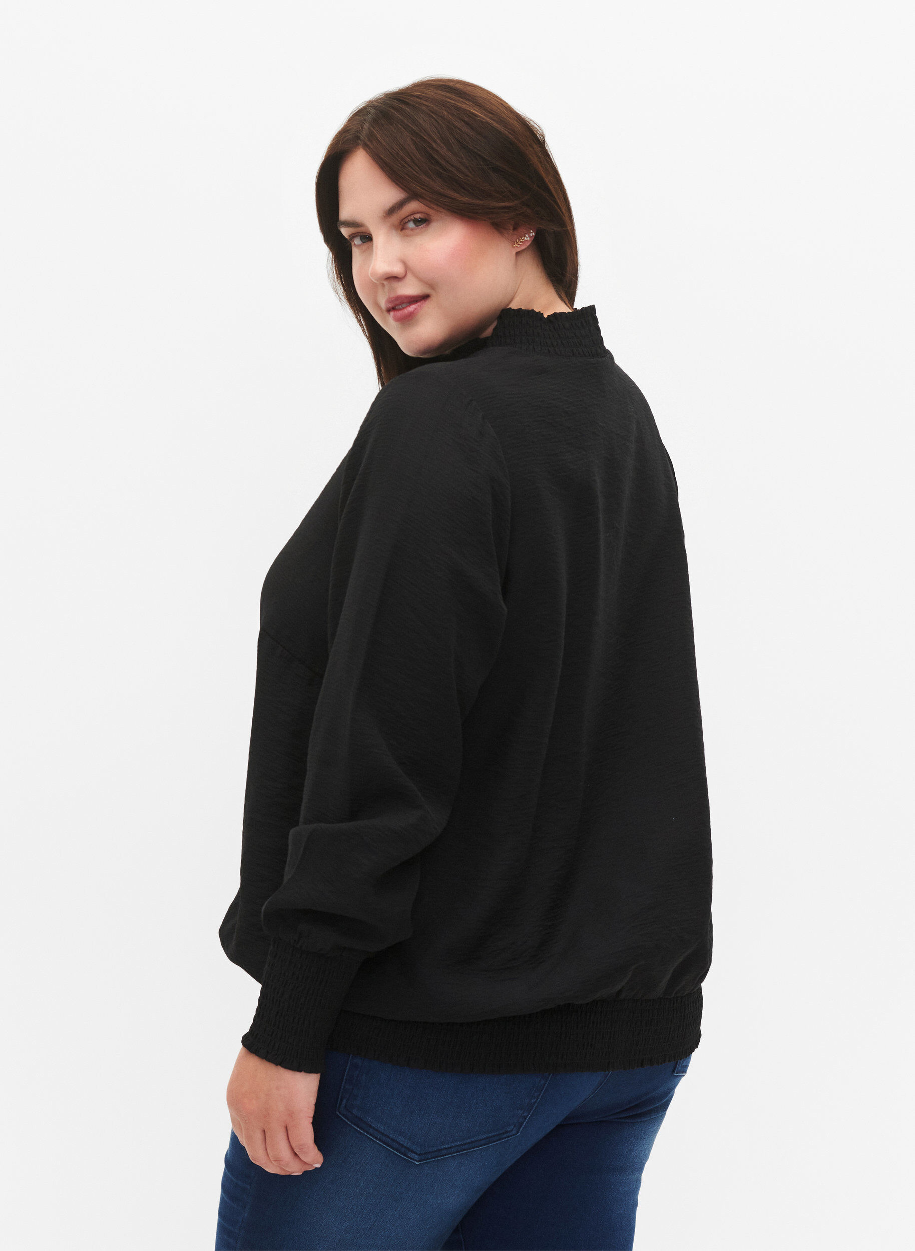 Zizzi Viscose blouse met smokwerk, Black, Model image number 1