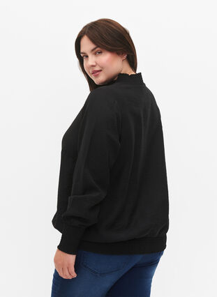 Viscose blouse met smokwerk, Black, Model image number 1