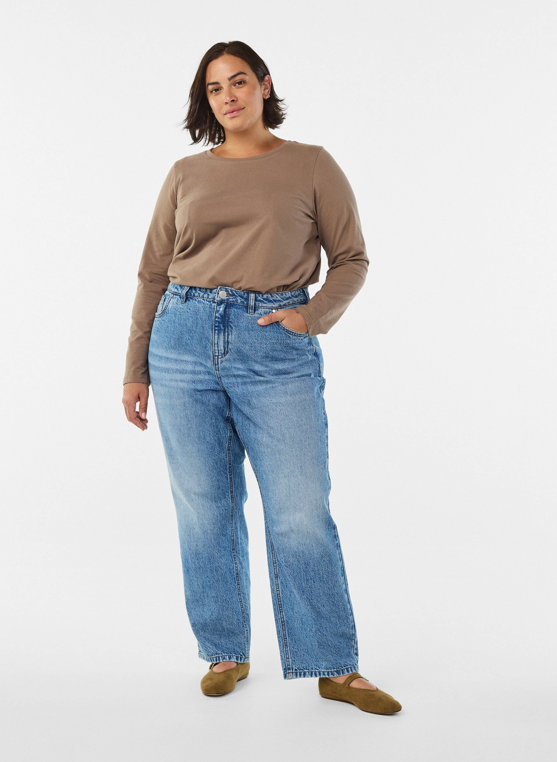 ZizziBasic jerseyblouse met lange mouwen, Bruin, Model image number 1
