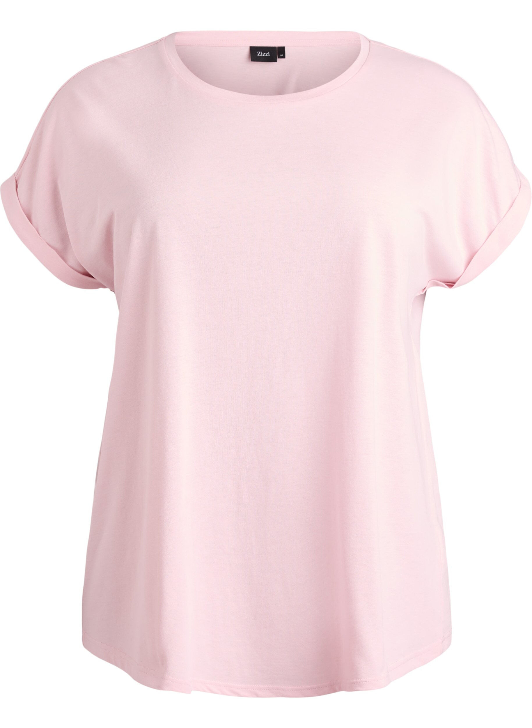 Zizzi T-shirt met korte mouwen van katoenmix, Roze, Packshot image number 0