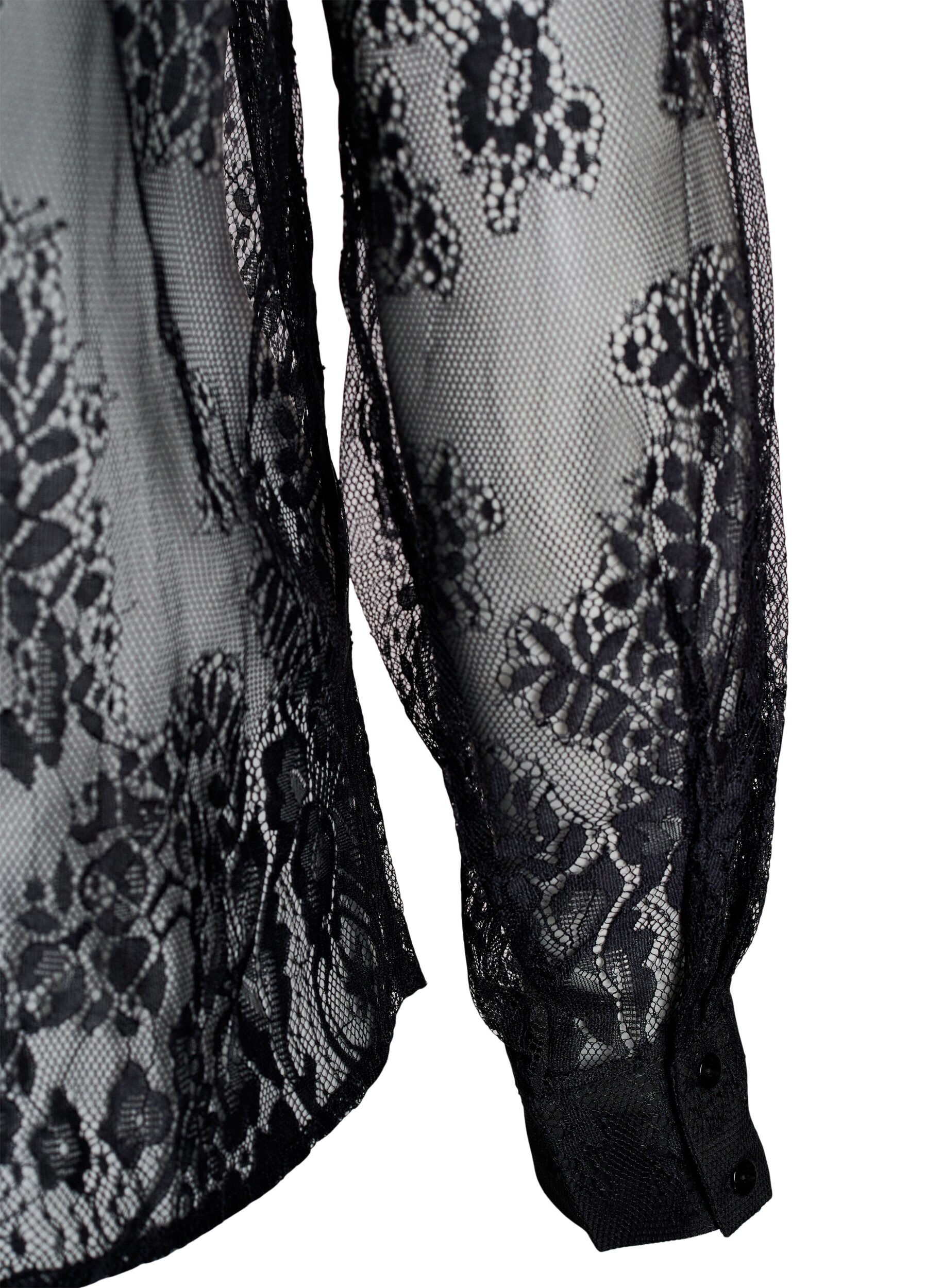Zizzi Transparant kanten shirt met lange mouwen, Zwart, Packshot image number 3