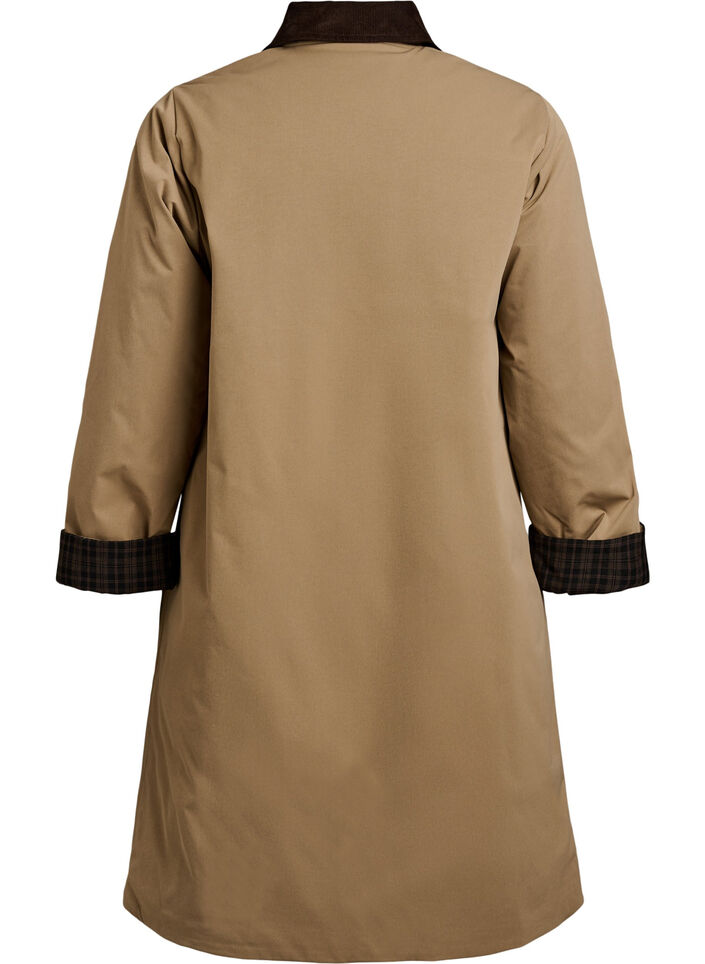 Halflange jas met corduroy kraag, Beige, Packshot