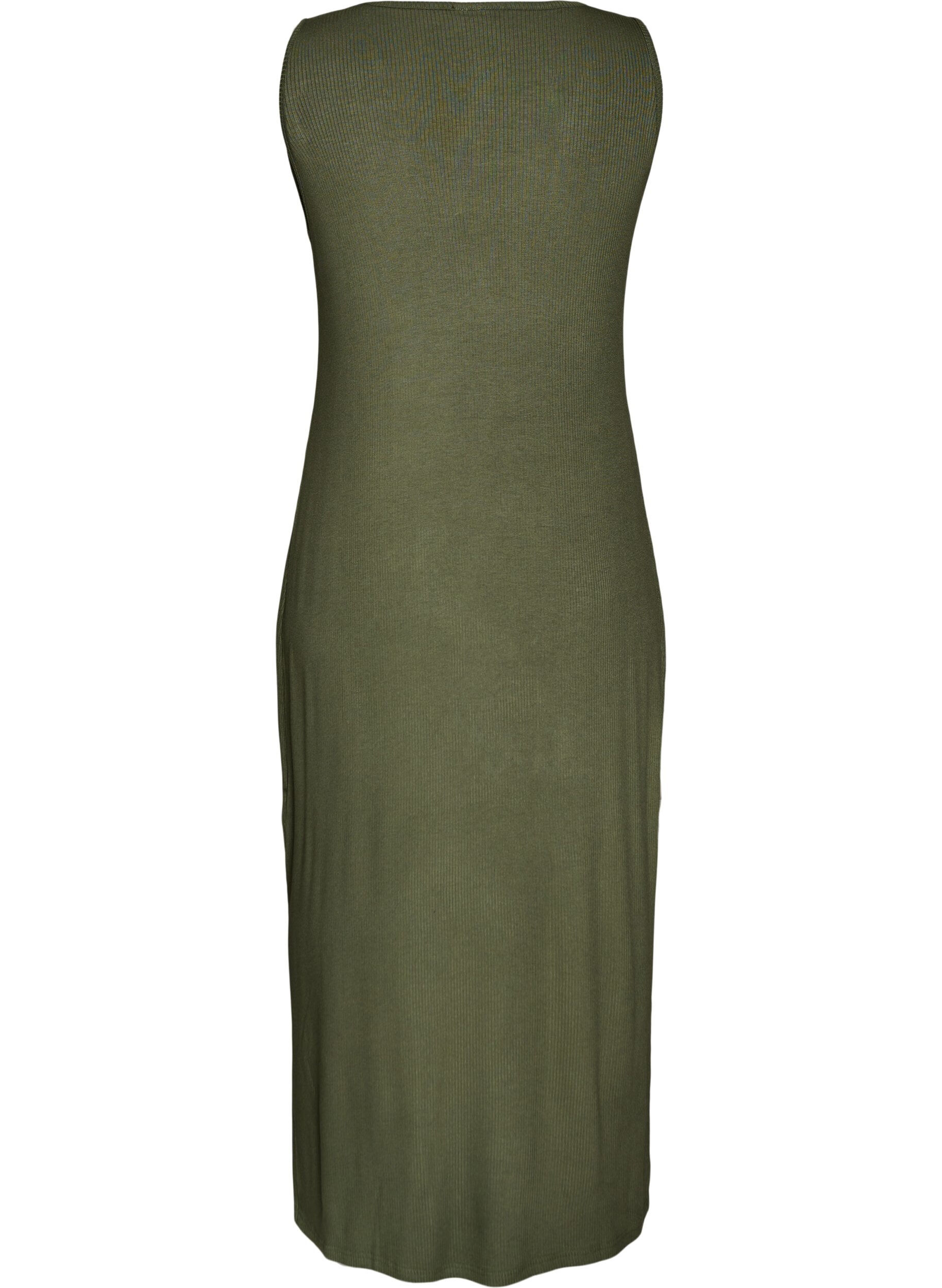 ZizziMouwloze ribjurk van viscose, Groen, Packshot image number 1