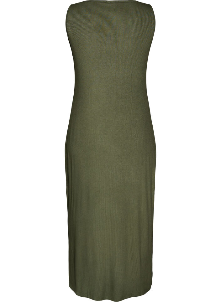 Mouwloze ribjurk van viscose, Groen, Packshot image number 1