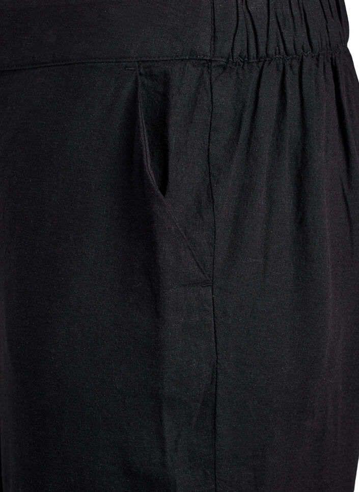 Linnen en viscose broek met losse pasvorm, Zwart, Packshot image number 2