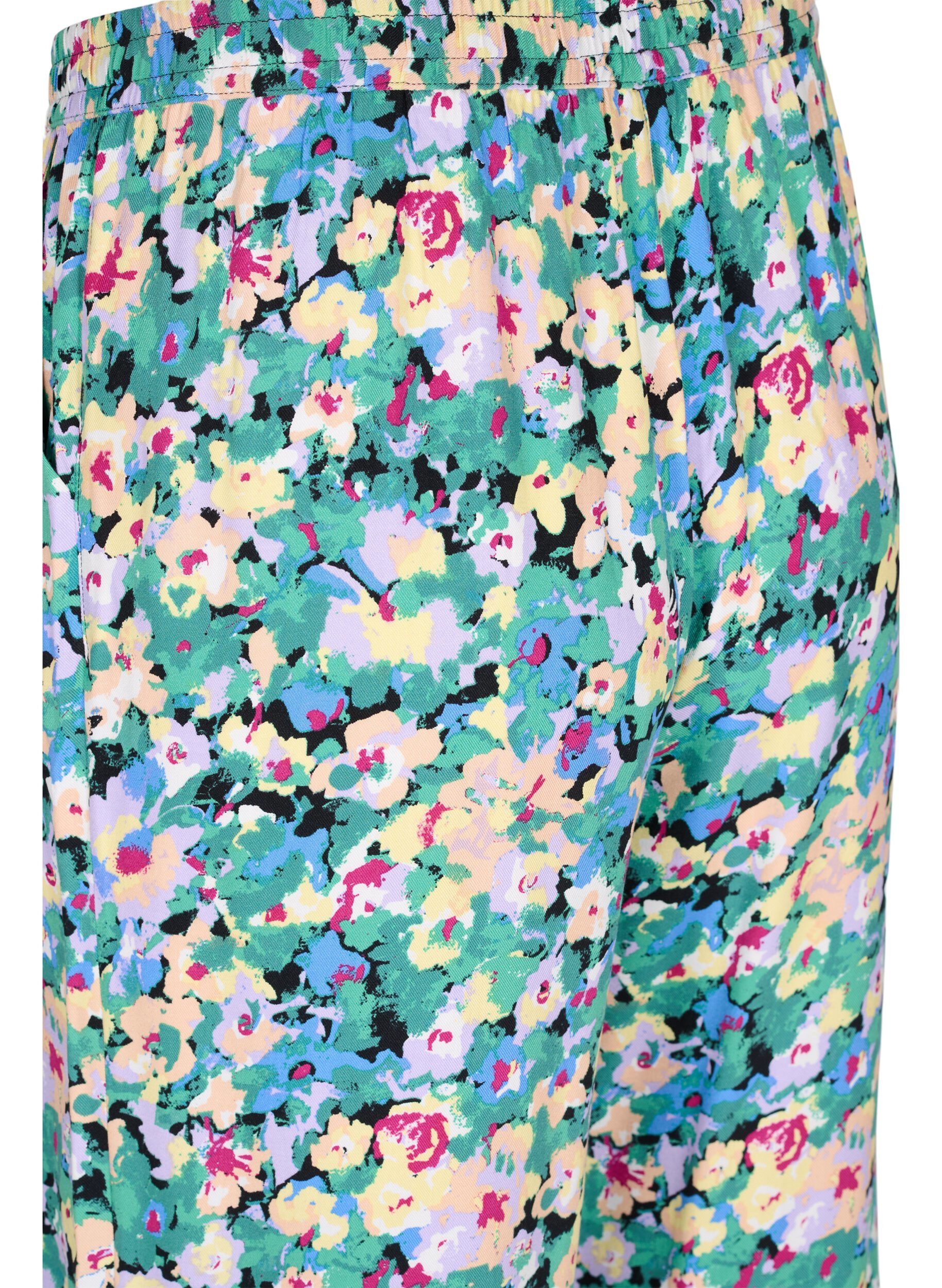 Zizzi Losse viscose broek met print, Multi AOP, Packshot image number 3