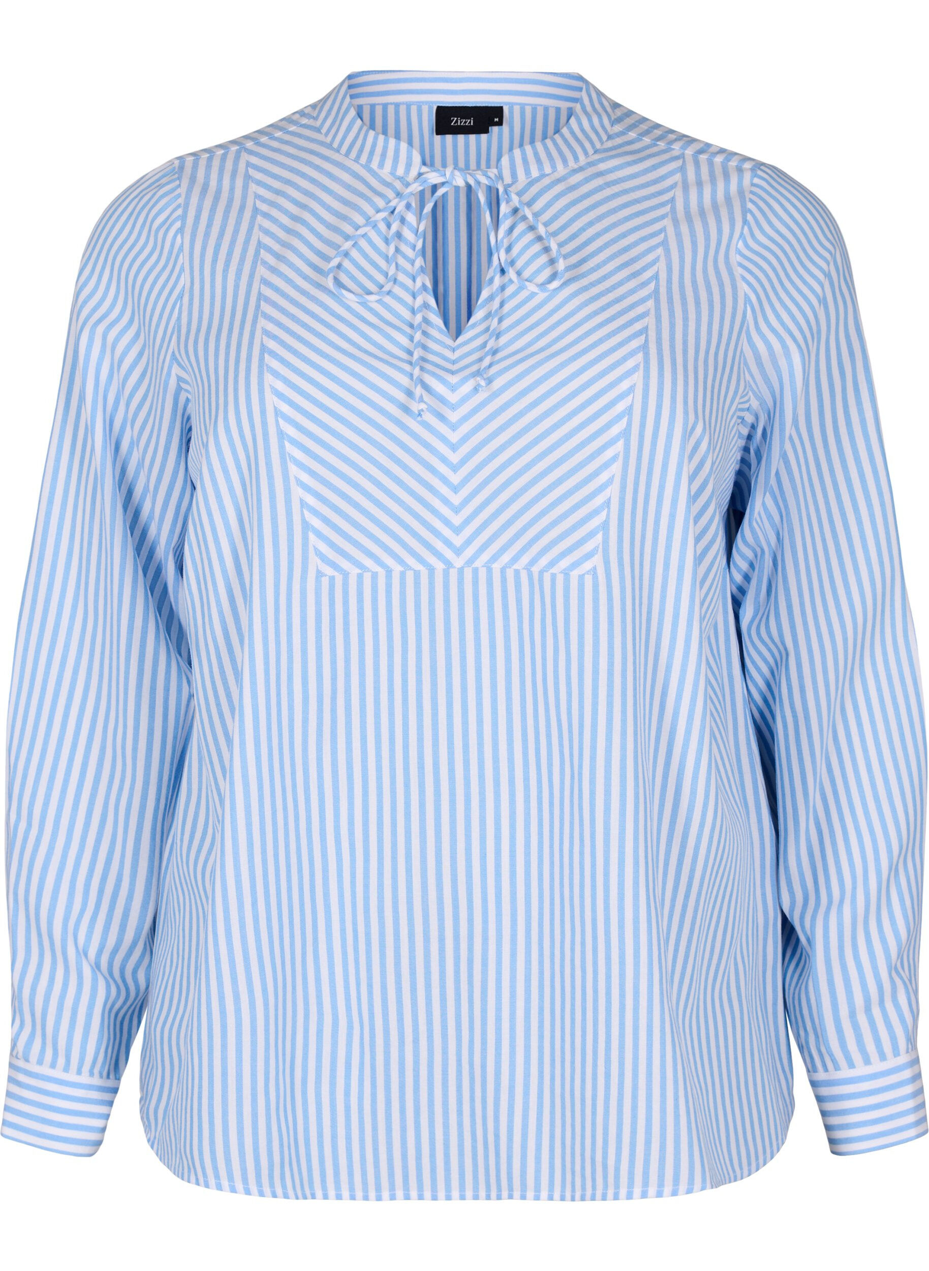 Zizzi Gestreepte blouse met strikdetail, Blauw, Packshot image number 0