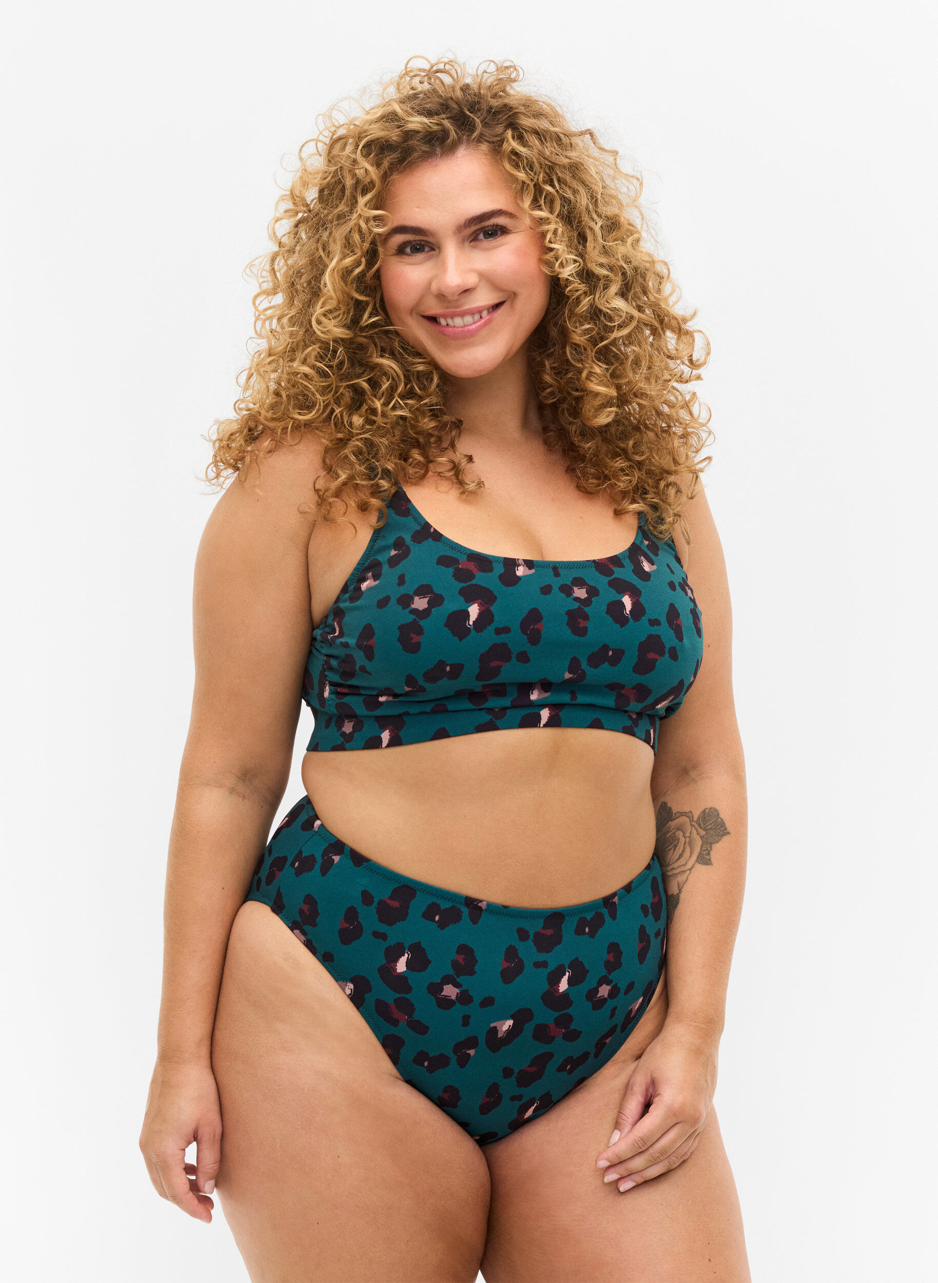 Zizzi Bikinibroekje met hoge taille, Teal Leopard, Model image number 0