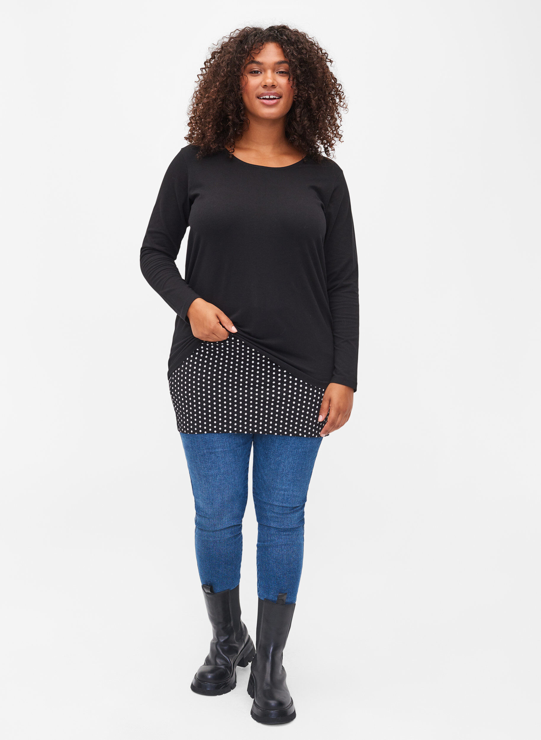 Zizzi 2-pack tops verlenger, Black/Black Dot, Model image number 4
