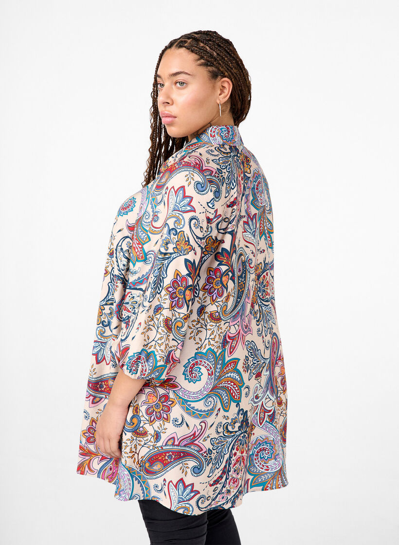 Viscose tuniek met 3/4-mouwen en paisley print, Sand Do. Paisley AOP, Model image number 1