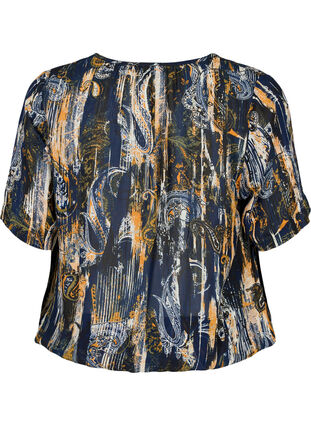 Viscose blouse met korte mouwen en smock, Navy Blazer AOP, Packshot image number 1