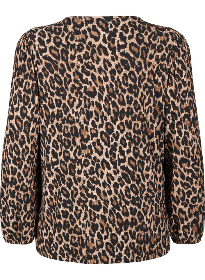 Blouse met lange mouwen en luipaardprint, Bruin, Packshot image number 1