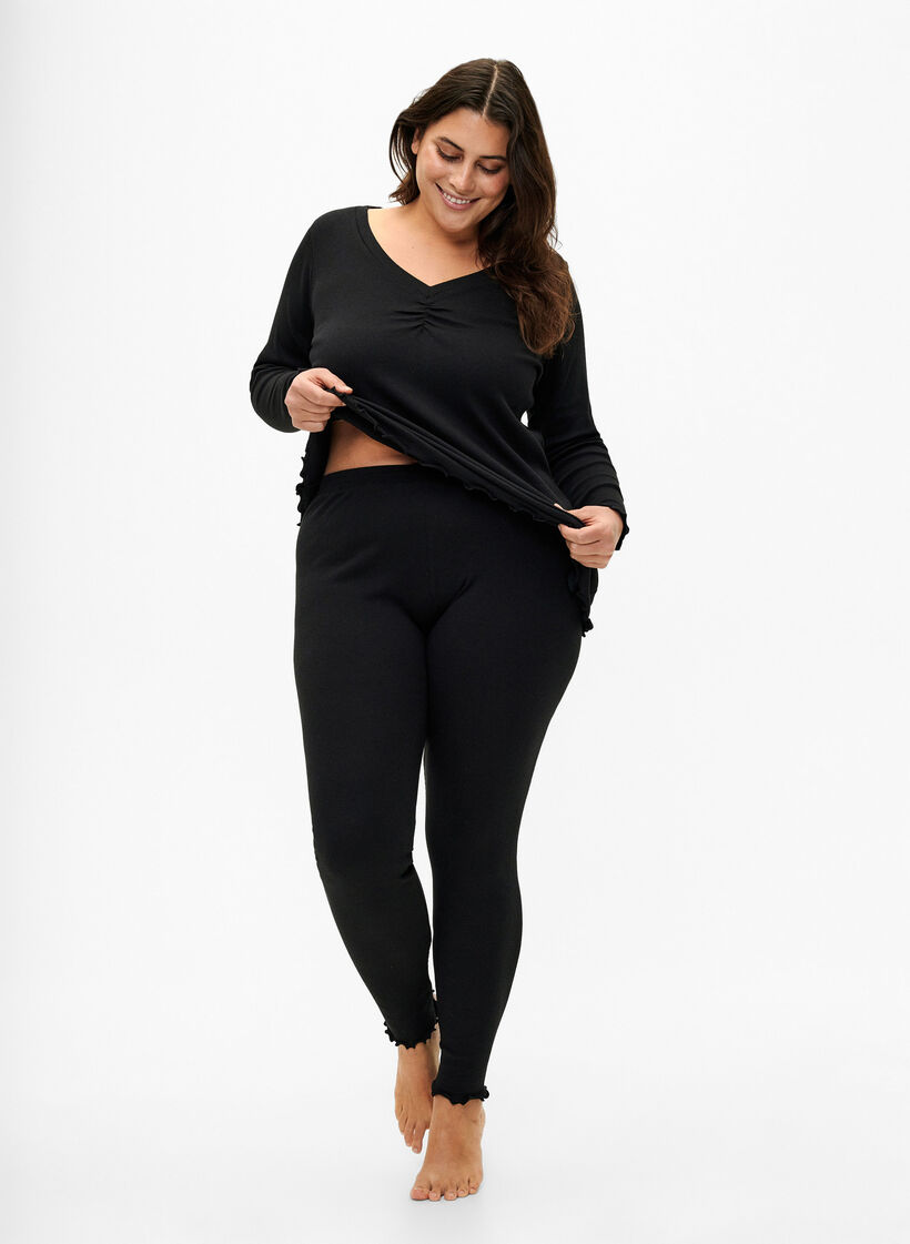 Strakke geribde broek, Black, Model image number 0