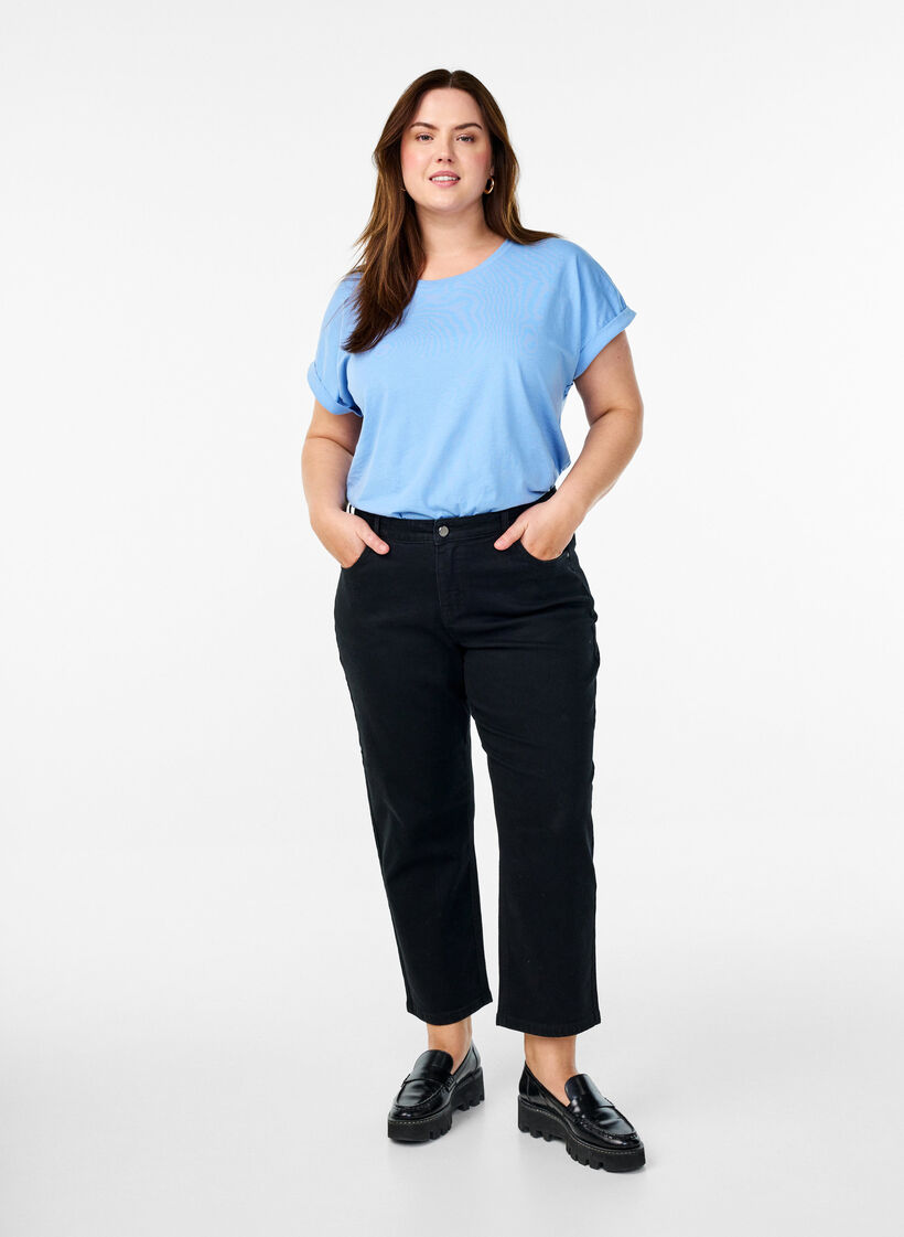 Gecropte Vera jeans met een straight-fit, Zwart, Model