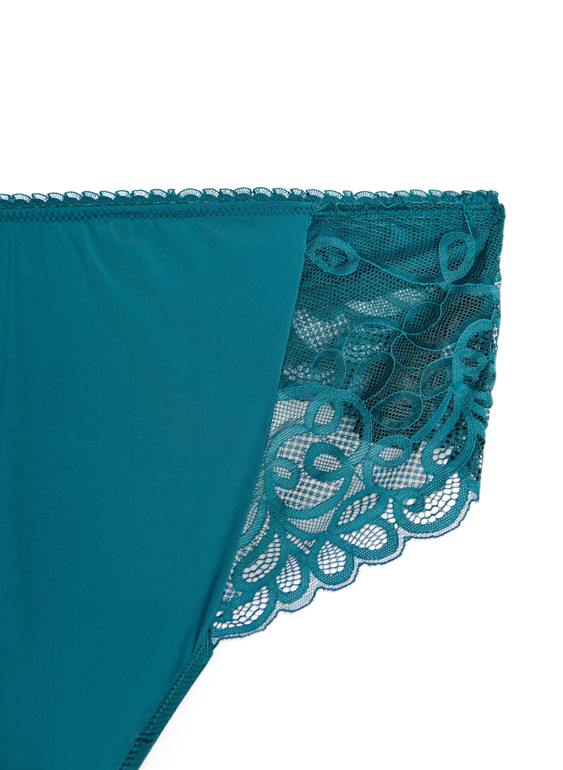 Zizzi Microvezel string met kant en normale taille, Groen, Packshot image number 2
