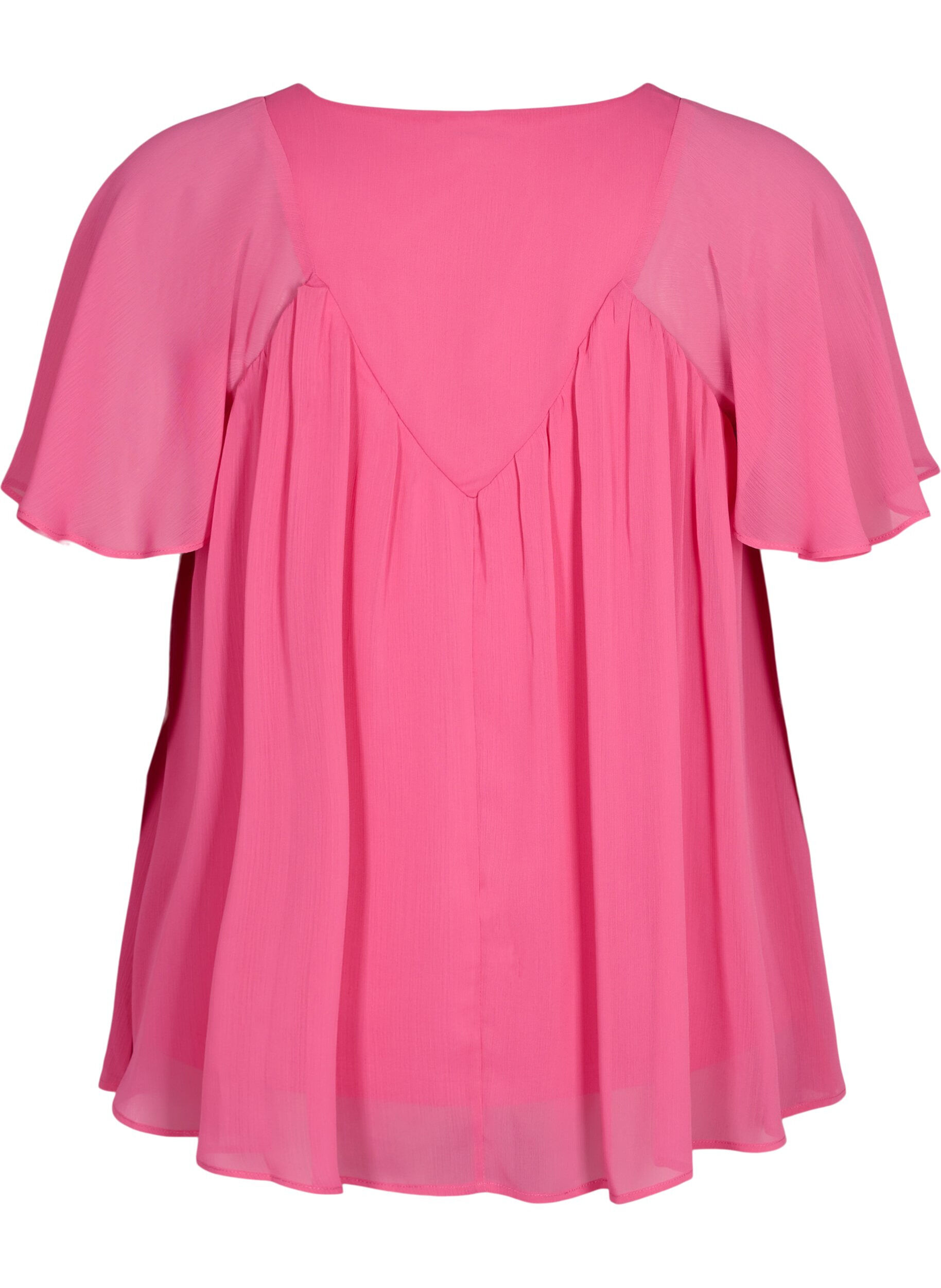 Zizzi Effen blouse met vleermuismouwen en v-hals, Shocking Pink, Packshot image number 1