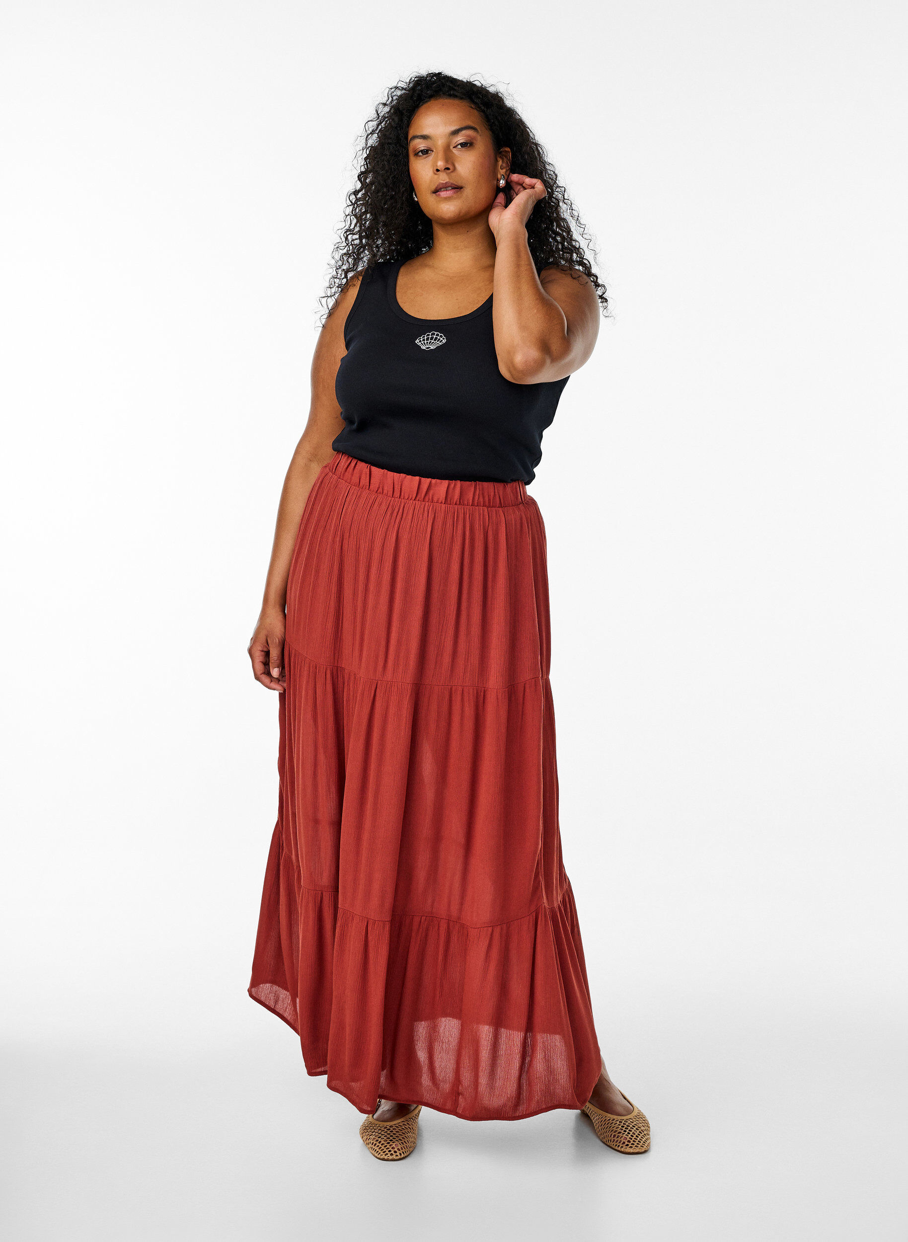 ZizziNauwsluitende top met motief, Zwart, Model image number 1