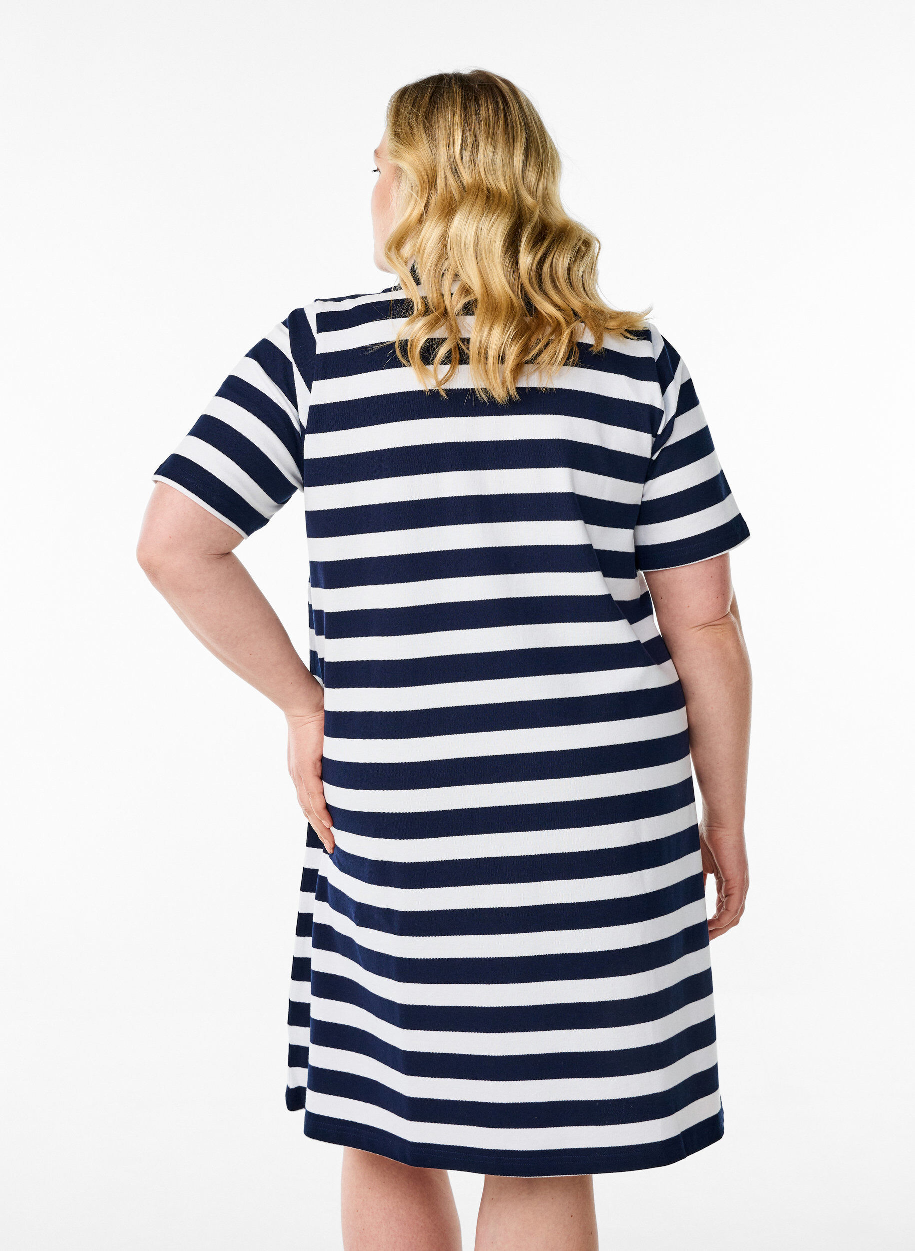 Zizzi Korte A-lijn polojurk, Blauw, Model image number 2