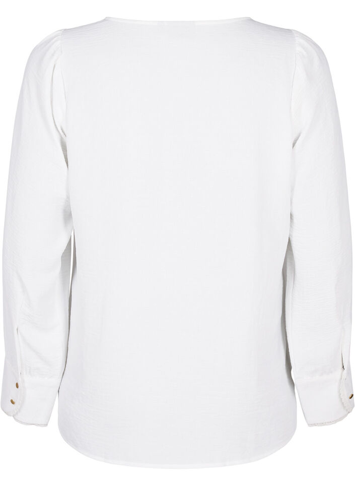 Blouse met lange mouwen en textuur, Bright White, Packshot image number 1