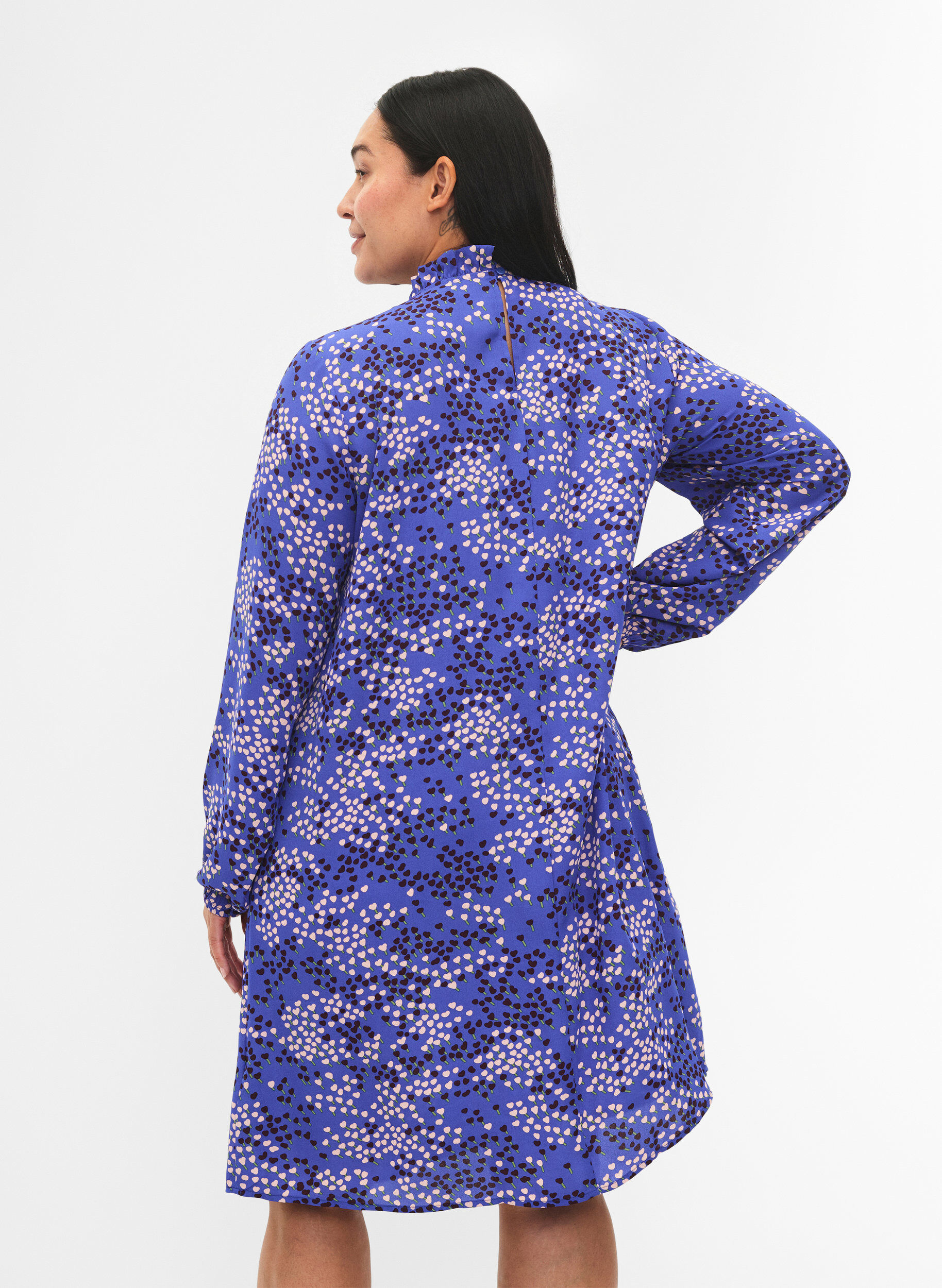 Zizzi FLASH - Jurk met lange mouwen en print, Dazzling Blue AOP, Model image number 1