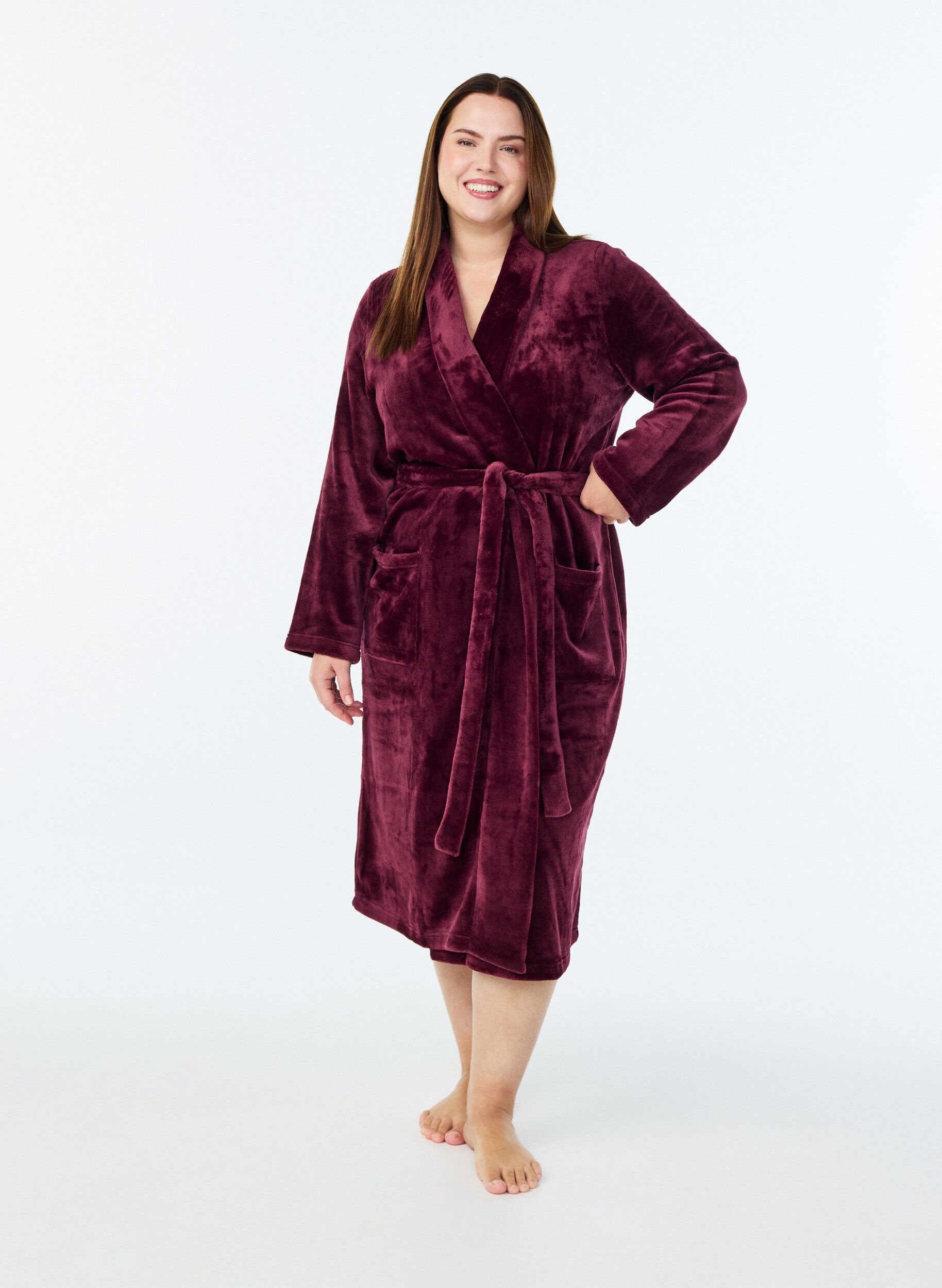 ZizziKamerjas in zachte velour met zakken, Donker Bordeaux, Model image number 0