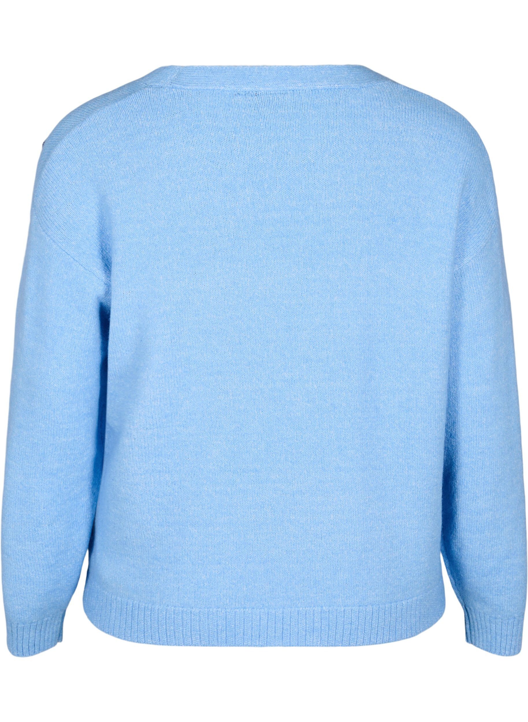 Zizzi Korte gebreide cardigan met strikken, Della R. Blue Comb, Packshot image number 1