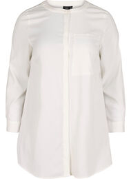 Lange blouse in effen kleur met borstzak, Warm Off-white