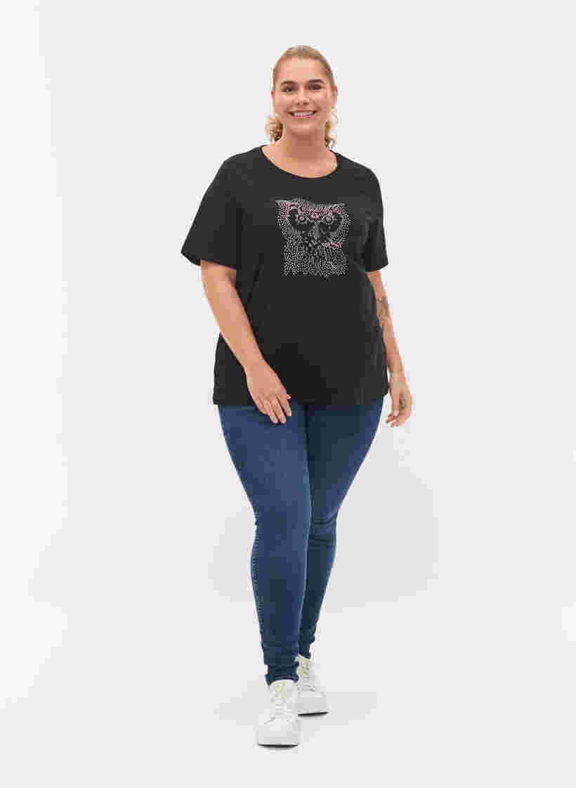 T-shirt van biologisch katoen met studs, Black Owl, Model image number 2