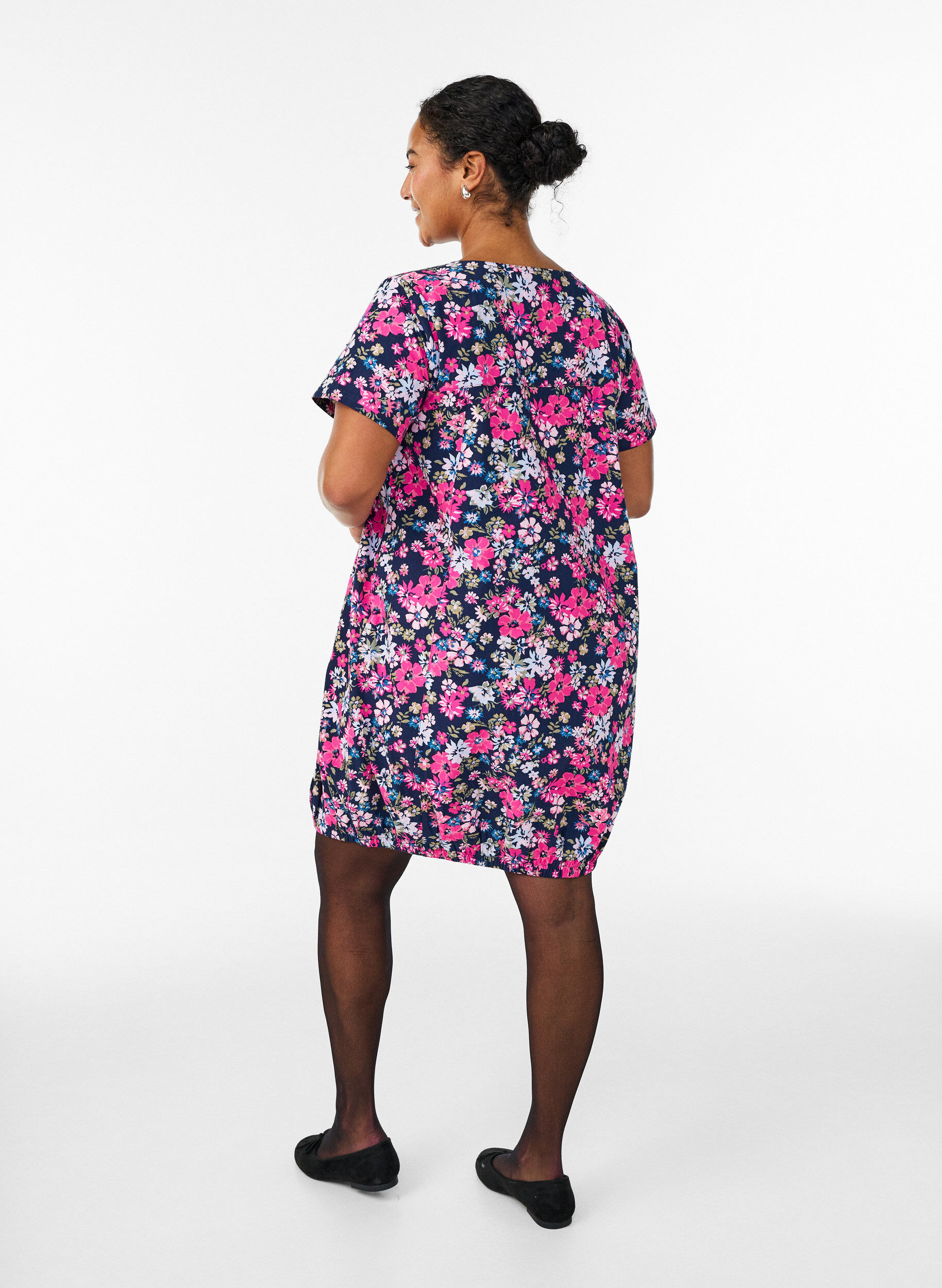 Zizzi Katoenen jurk met korte mouwen en print, Blauw, Model image number 2