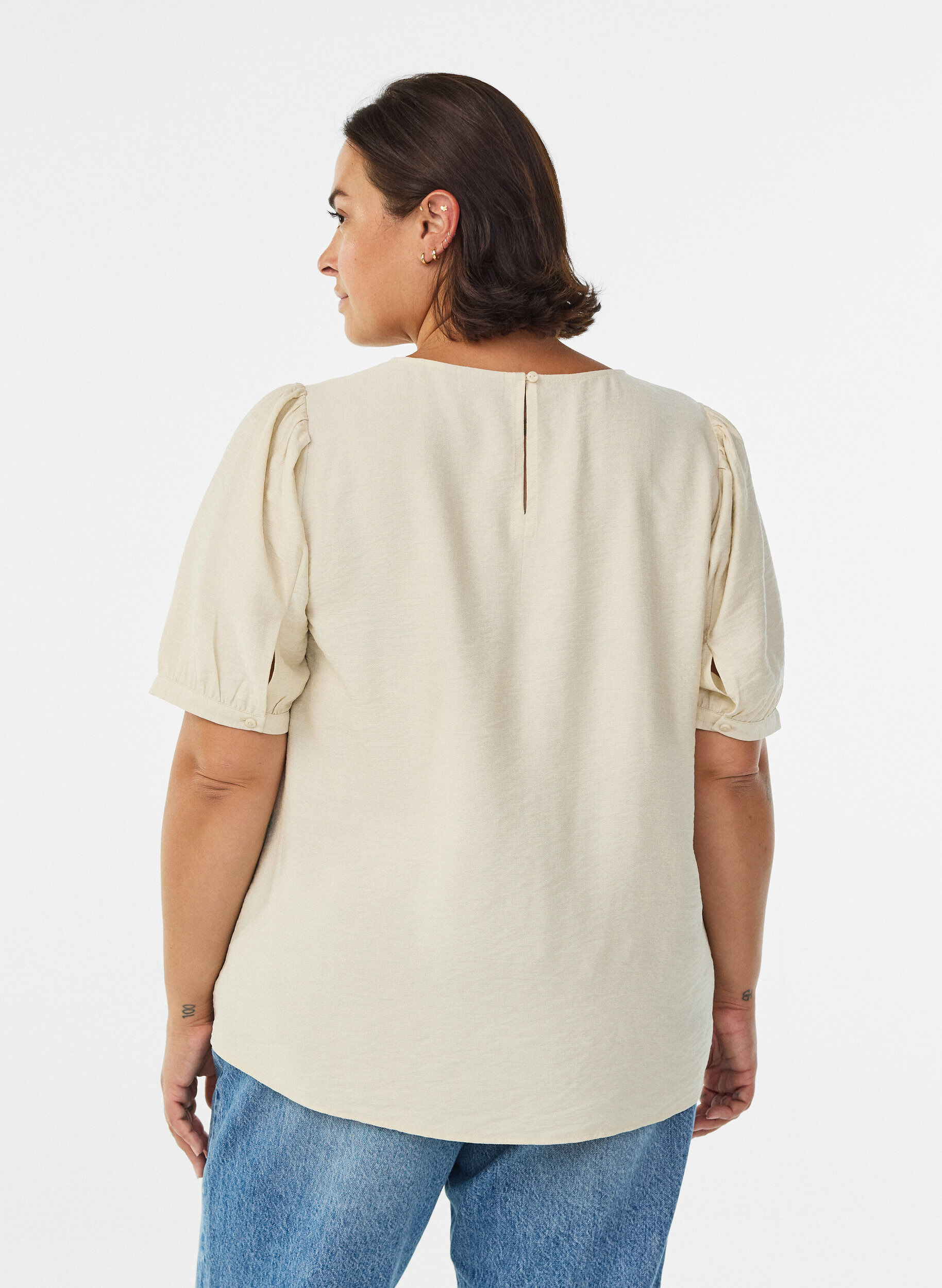 Zizzi Viscose blouse met 1/2 mouwen, Beige, Model image number 2