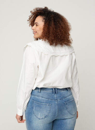 Katoenen blouse met grote kraag, Bright White, Model image number 1