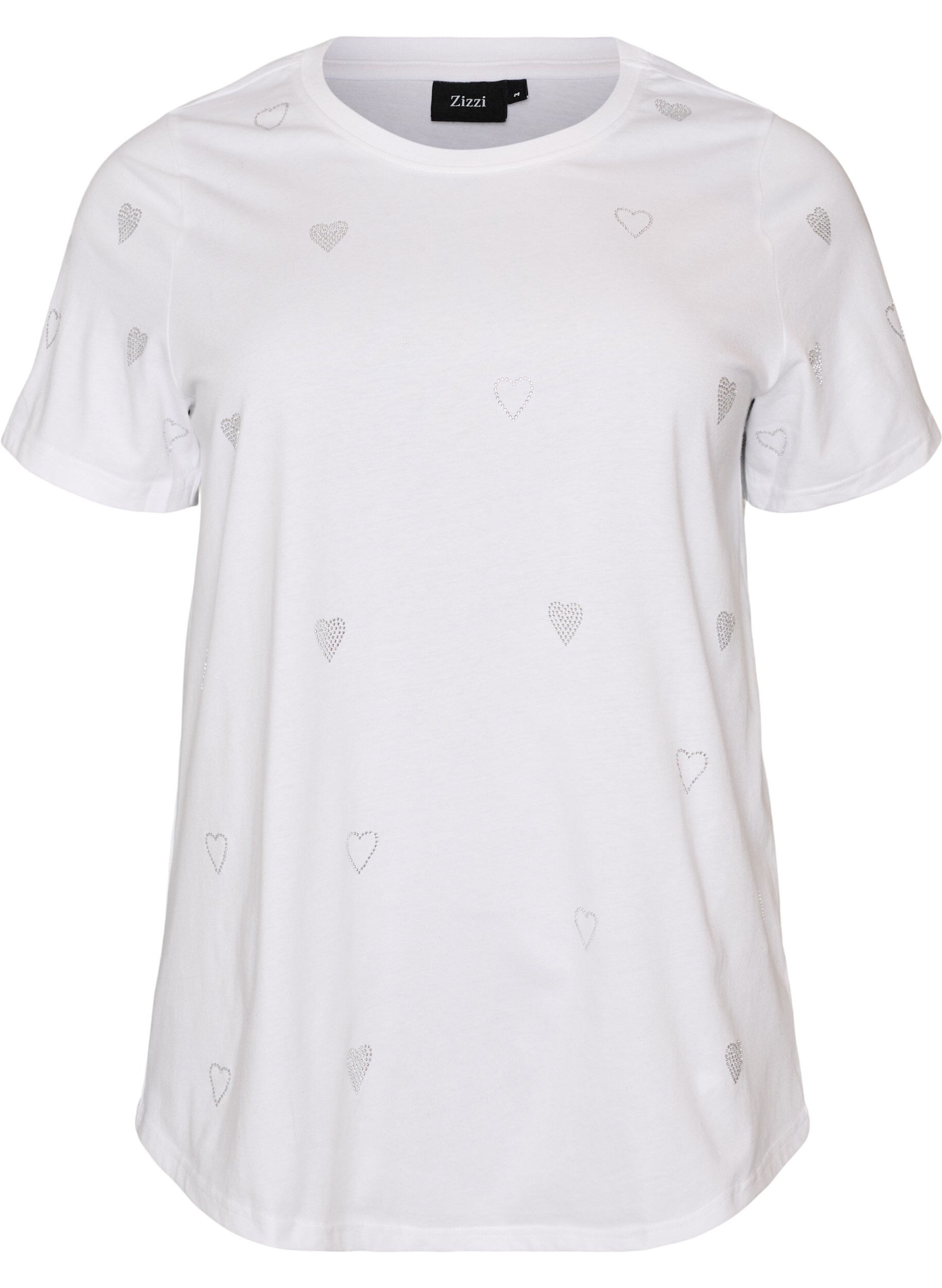 ZizziOrganisch katoenen T-shirt met hartjes, Wit, Packshot image number 0