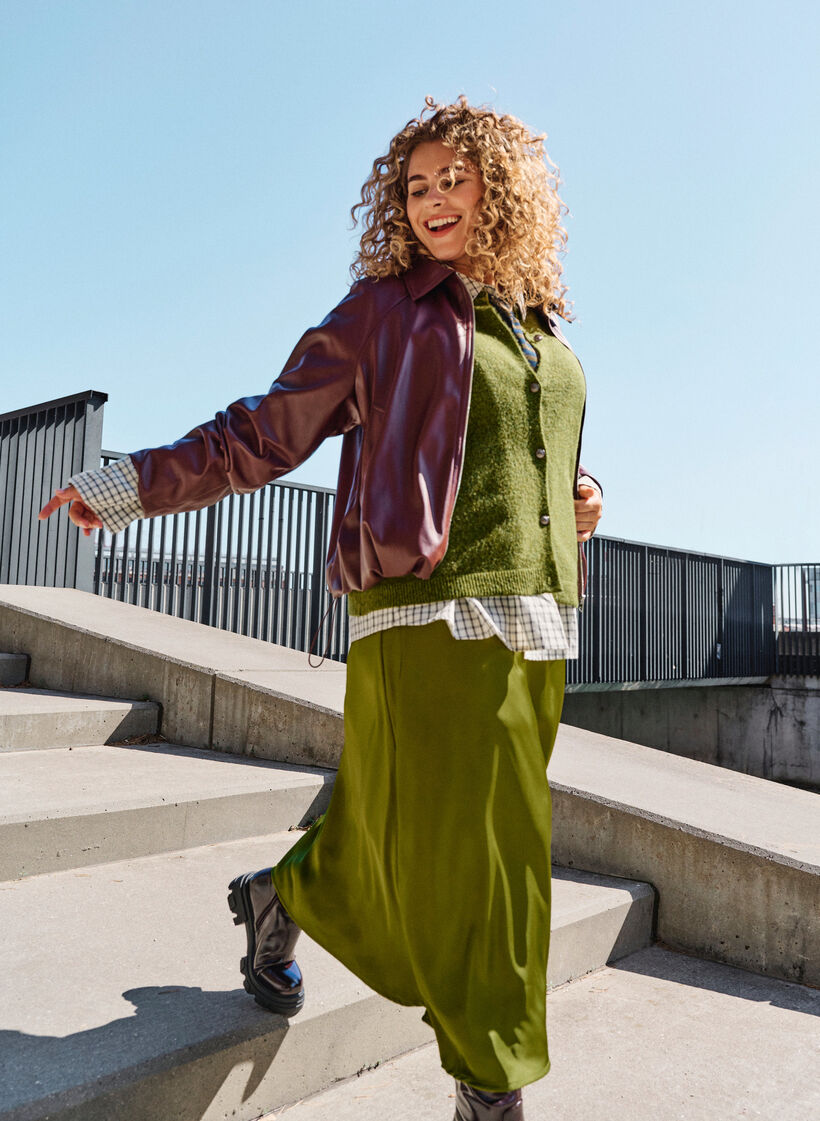 Satijnen midi rok, Groen, Image image number 0
