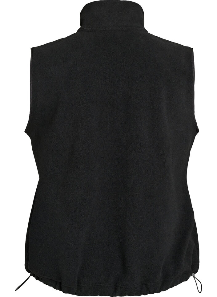 Fleecevest met hoge kraag en trekkoord aan de onderkant, Zwart, Packshot image number 1