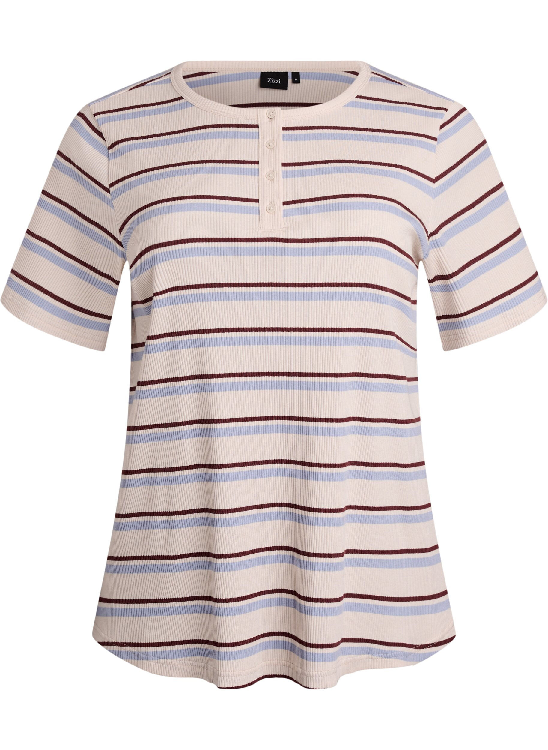 ZizziT-shirt met strepen en geribde knoopdetails, Paars, Packshot image number 0