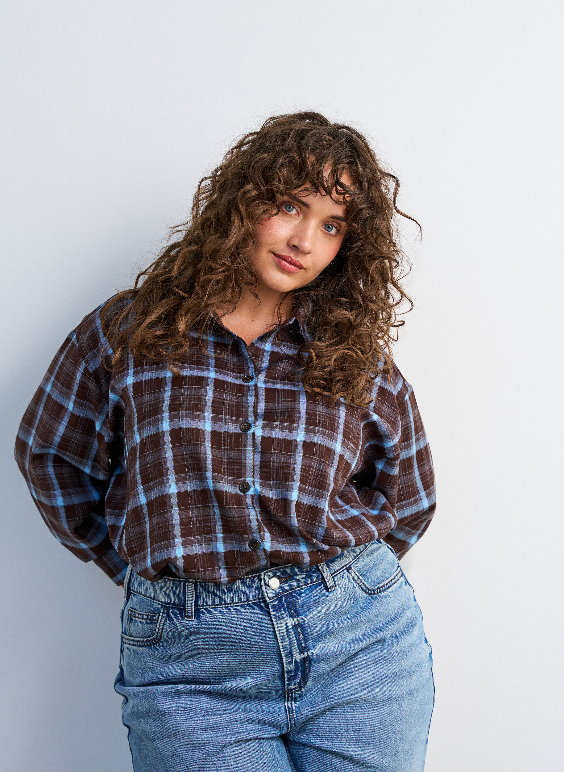ZizziGeruit overhemd met een losse pasvorm, Bruin, Model image number 0