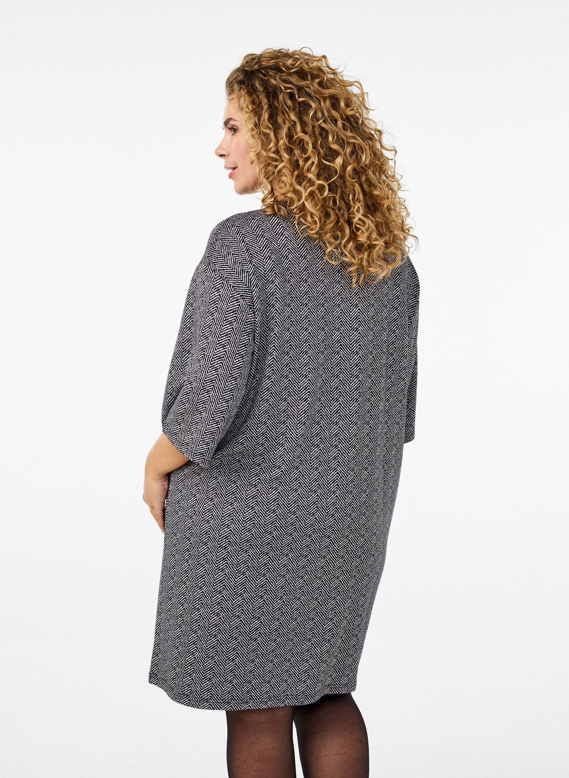 Zizzi Jurk met patroon en 3/4 mouwen, Blauw, Model image number 2