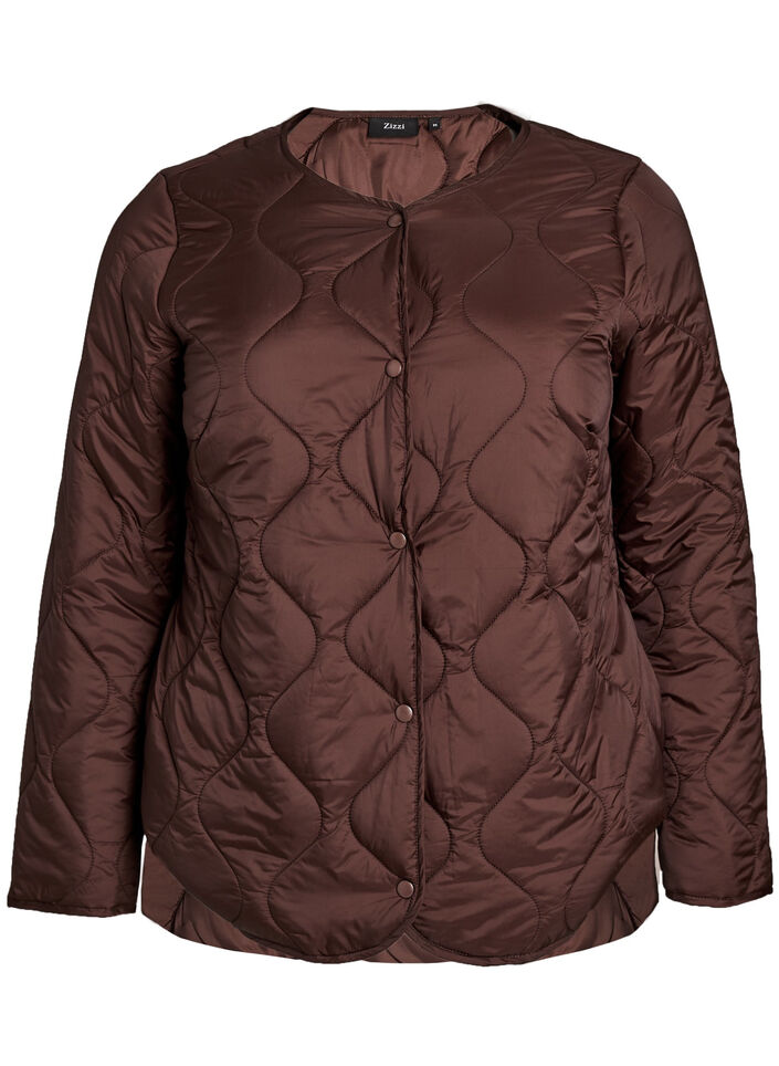 Doorgestikte jas met drukknopen en ronde hals, Bruin, Packshot image number 0