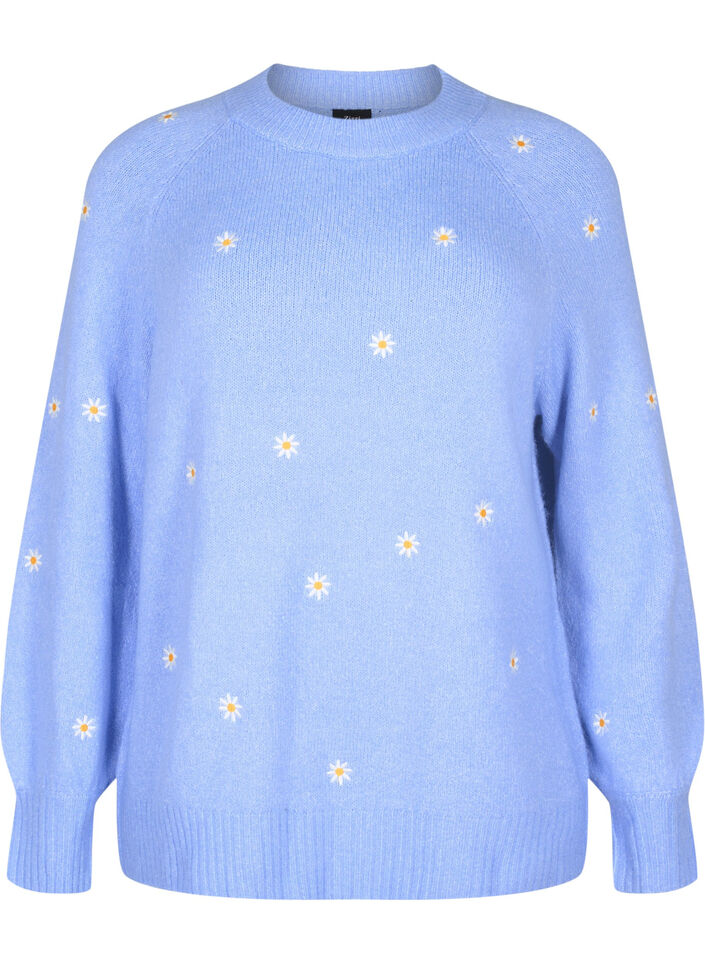 Gebreide trui met geborduurde details, Lavender w. Daisy, Packshot image number 0