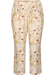 High-waist viscose broek met bloemenprint, Beige
