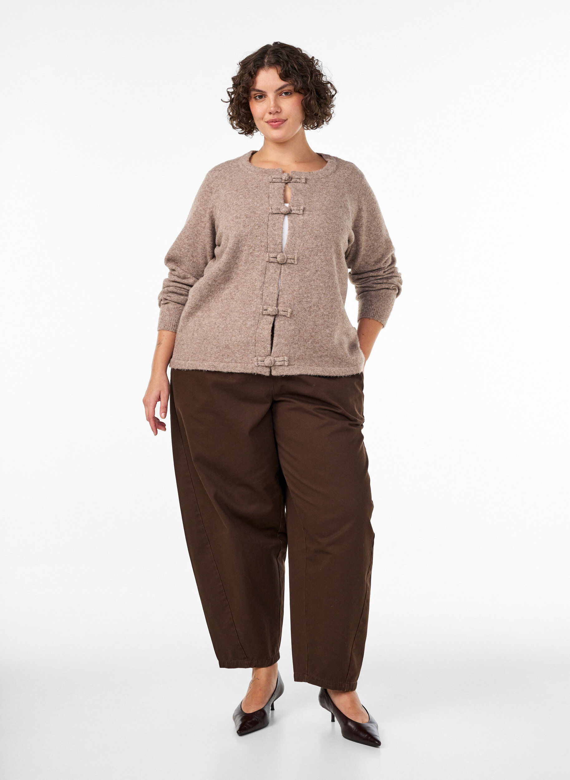 ZizziCardigan met knoopsluitingen, Beige, Model image number 1