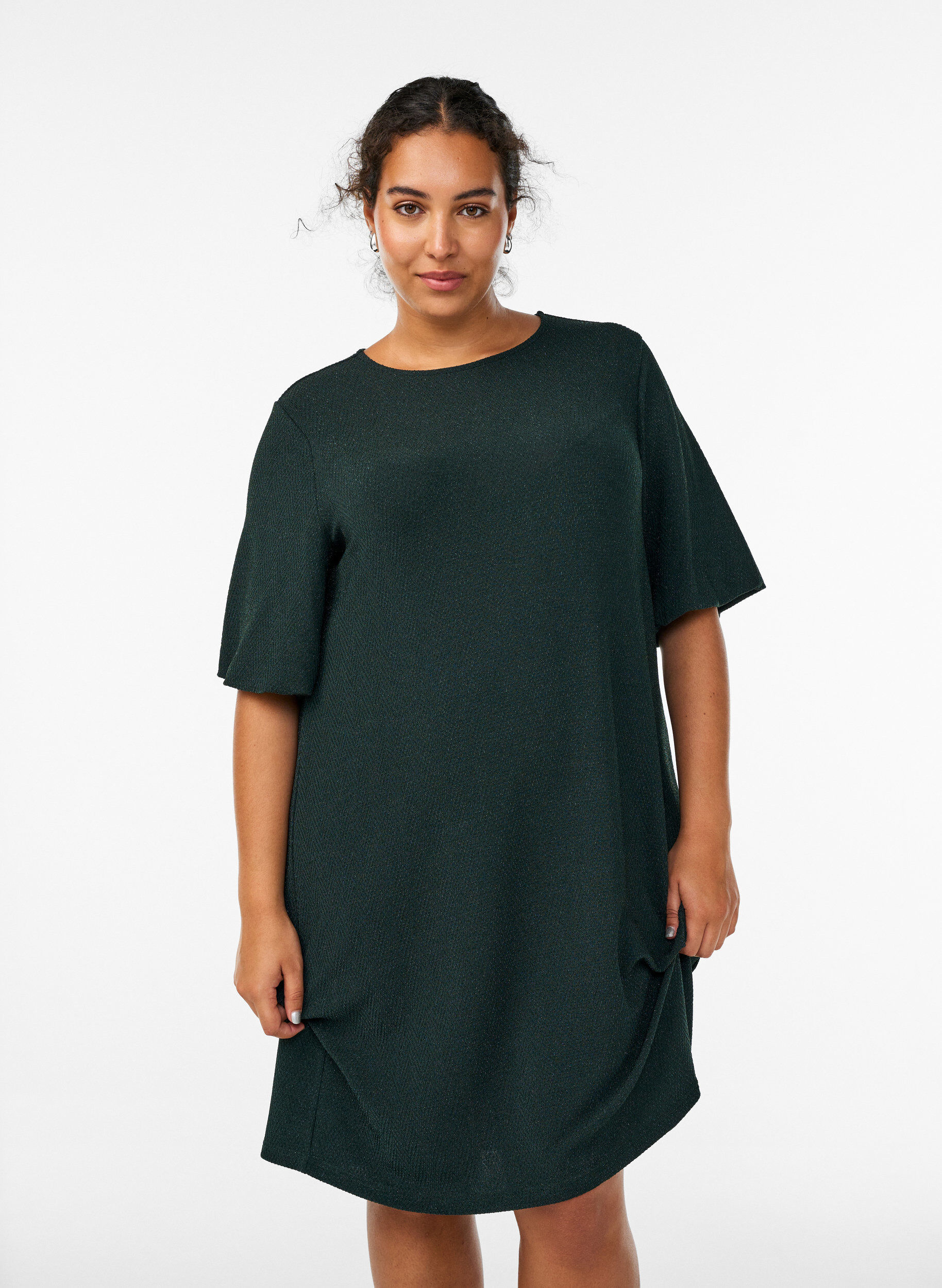 Zizzi Korte jurk met glitterpatroon, Groen, Model image number 0